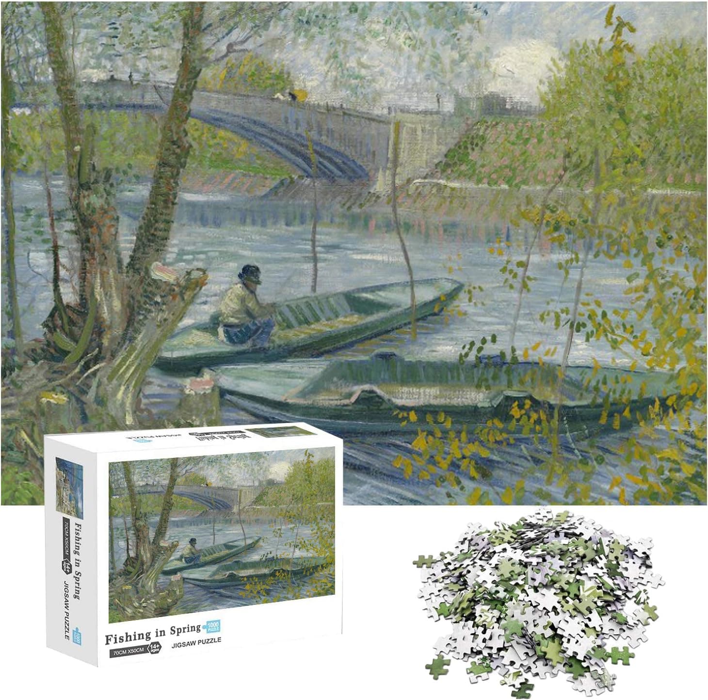 HomeLiner 1000Pcs Puzzles for Adults Teens Family, Art Puzzle Fun Large Jigsaw Puzzles Game, Challenge Puzzle Gift, Fishing in Spring by Van Gogh