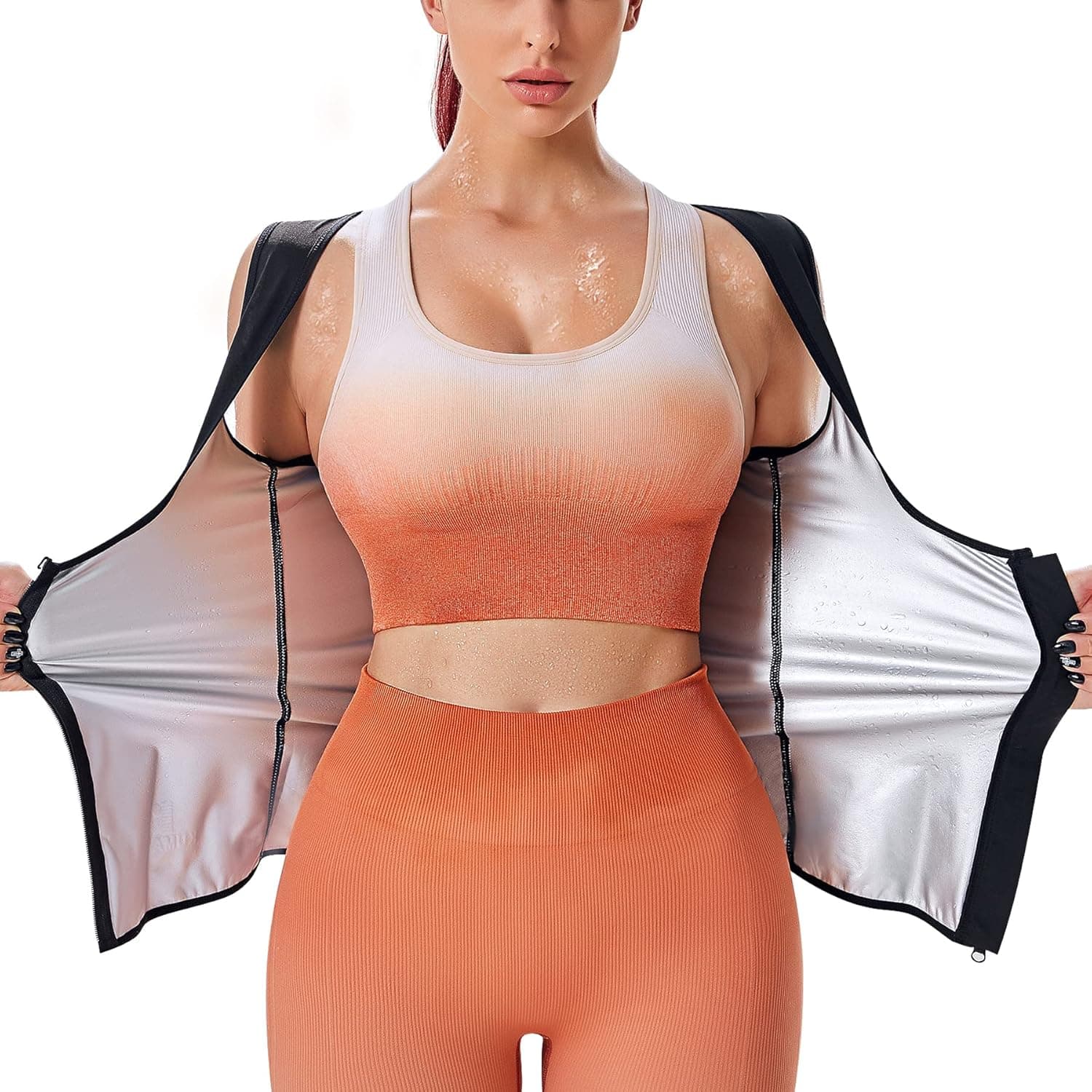 KUMAYES Sauna Suit for Women Sweat Vest Waist Trainer Vest Zipper Tank Top Body Shaper Workout Shirt