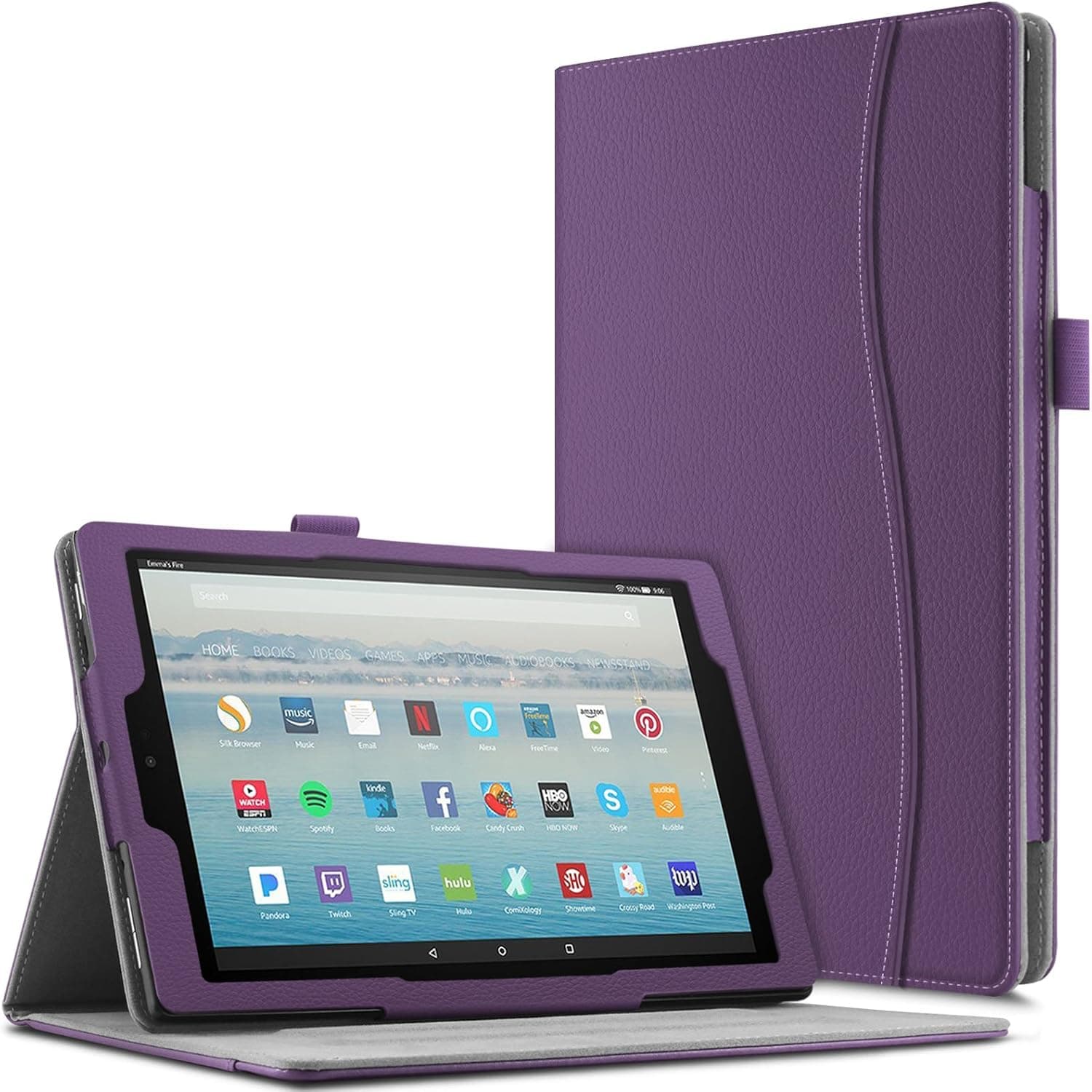 Infiland All-New Amazon Fire HD 10 Tablet Case (7th Generation, 2017 Release)- Smart Folio Stand Cover with Document Card Pocket [Auto Wake/Sleep], Purple