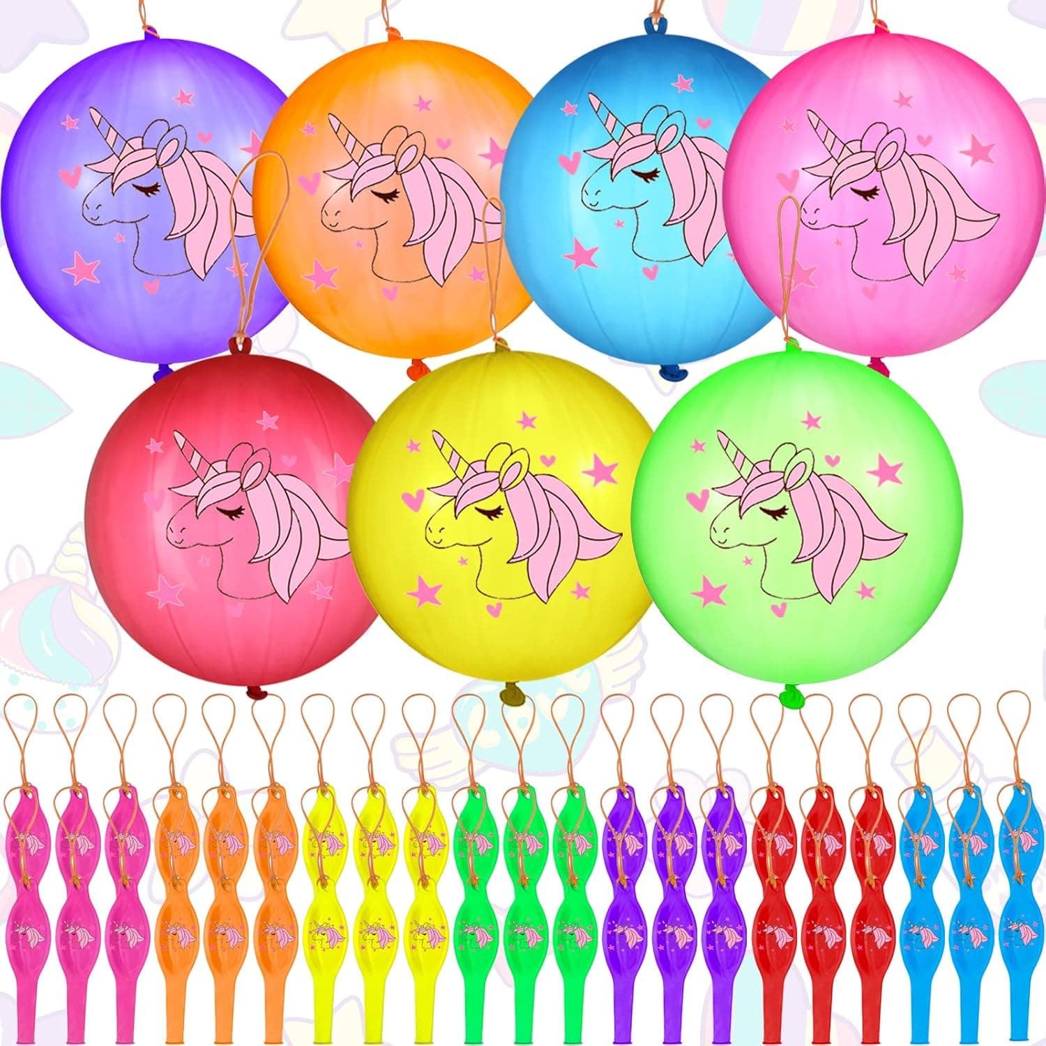 30 Pcs Dinosaur Valentine's Day Punch Balloons for Kids 18 Inch Animal Pirate Skull Punching Balloon Punch Bounce Balls with Rubber Band for Valentines School Gift Exchange Birthday Party (Unicorn)