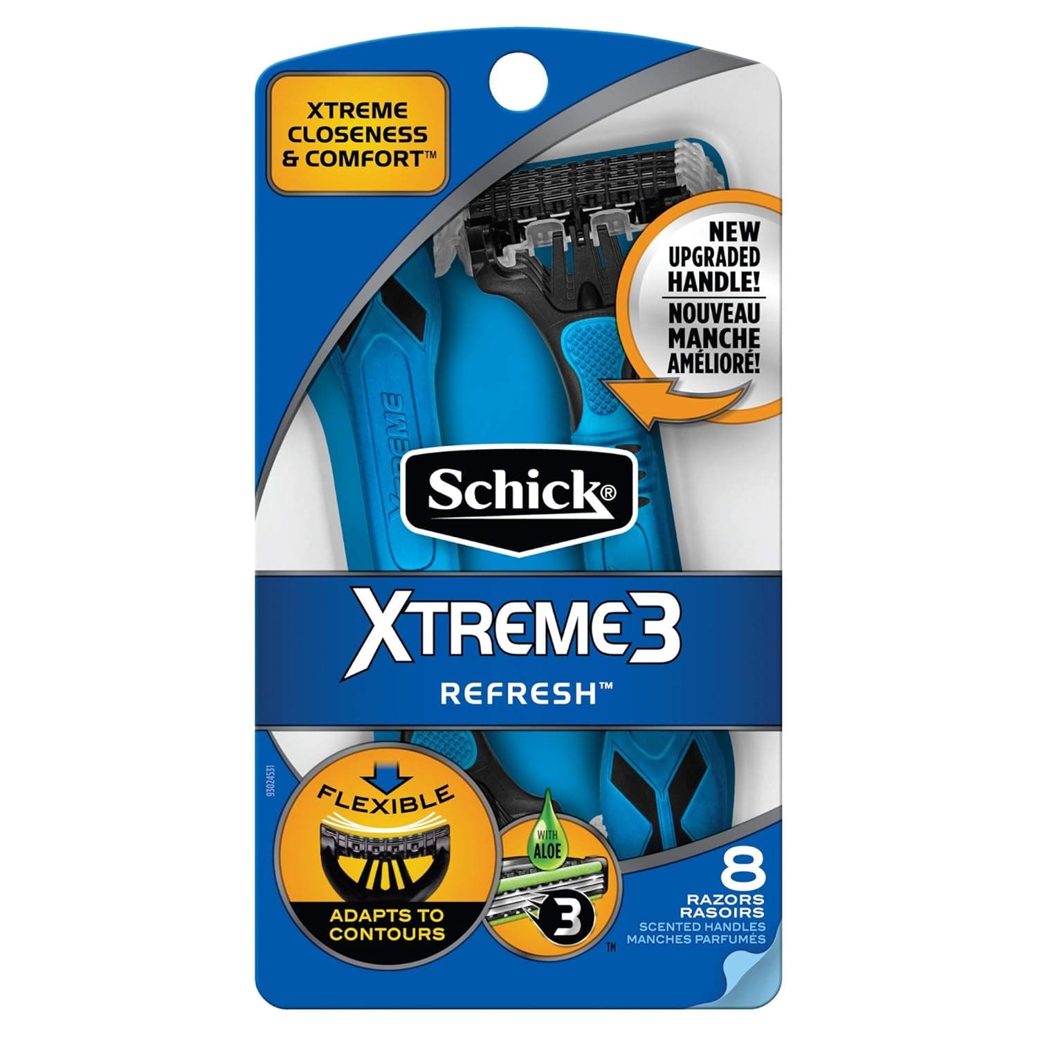 Schick Xtreme 3 Blade Refresh Scented Disposable Razor for Men, Pack of 8