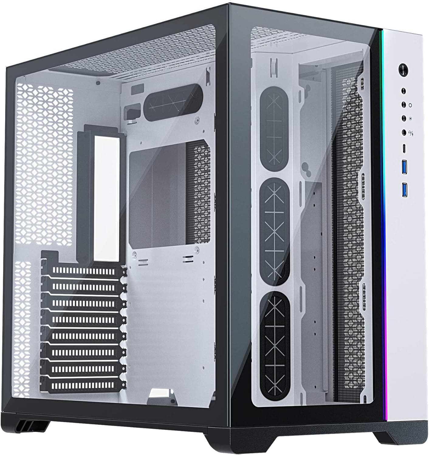 Metallic Gear NEO Qube (MG-NE620Q_DWT01), Tempered Glass Design, Dual Chamber ATX Mid-Tower, Digital-RGB Lighting, Dual System Support, White