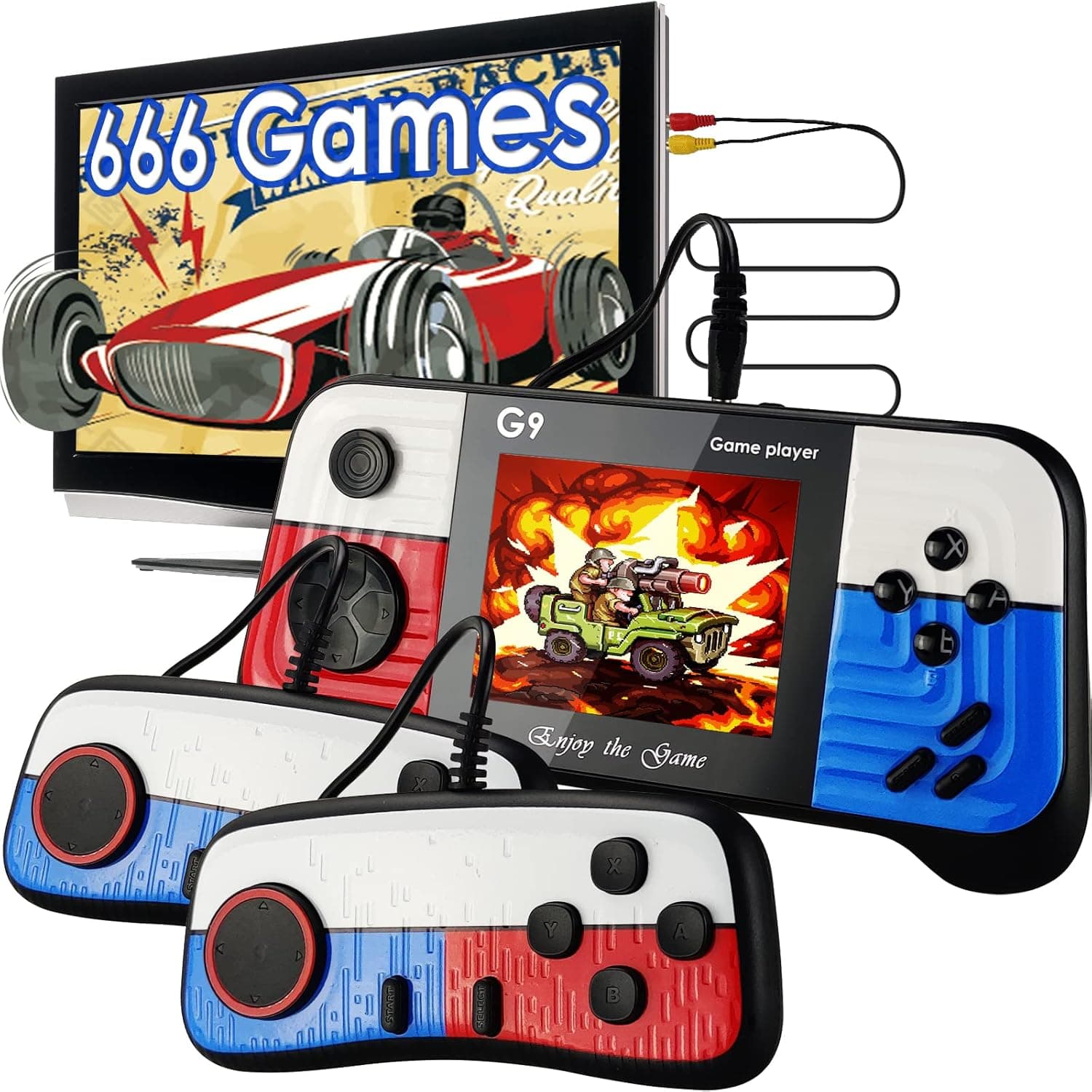 Fordim Handheld Game Console, Retro Game Console,Built-in 666 Classic Games, with Two Wired Controllers,Support TV Connection & Two Players,Ideal Gift for Kids and Adults