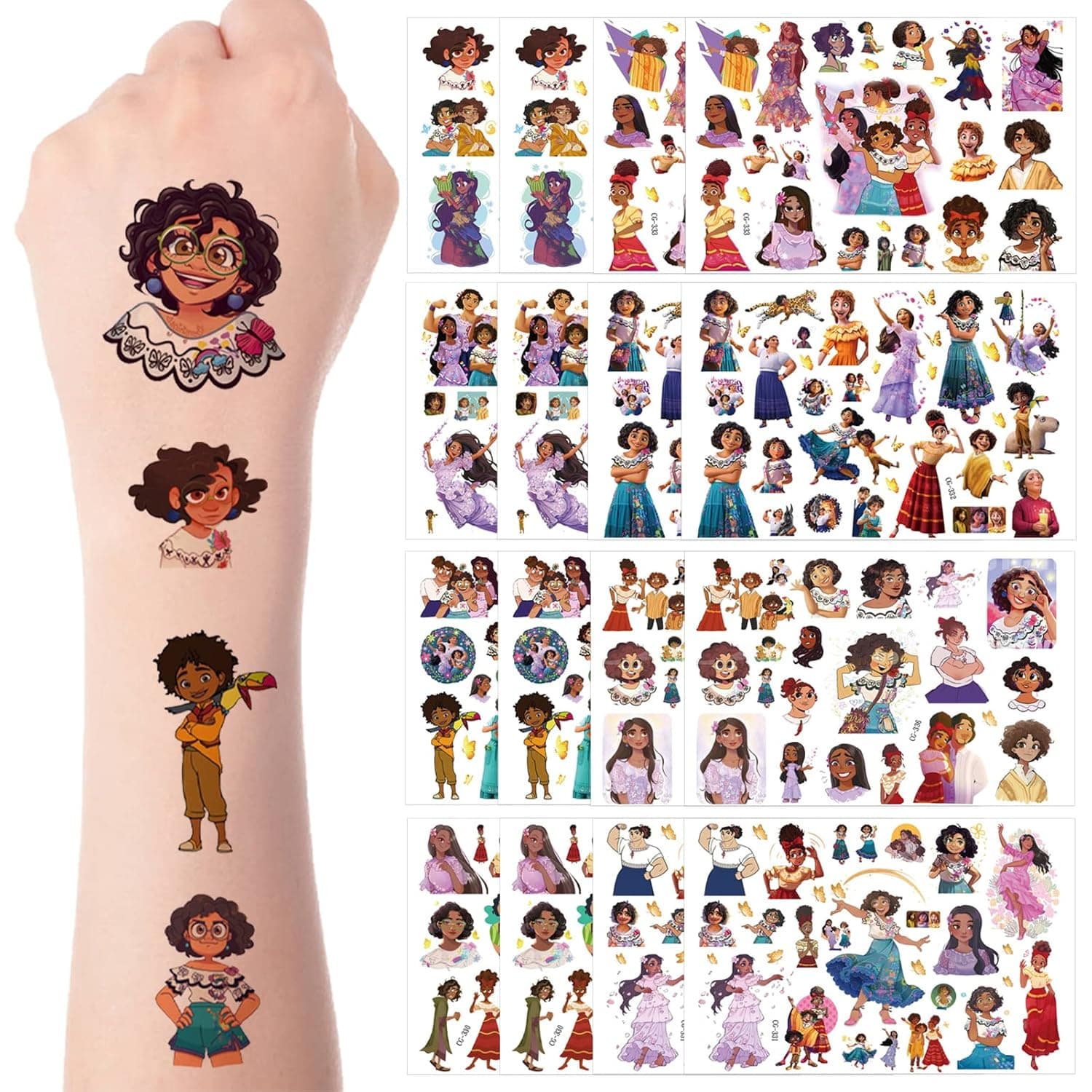 BPSJKET 16 Sheets Encanto Tattoos Stickers, Encanto Birthday Party Favors Decoration Supplies, Encanto Temporary Tattoos for Classroom School Prizes Decoration Boys Girls Christmas Deco