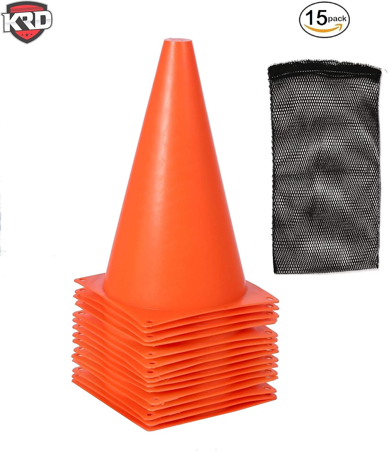 KRD 15 Pack Sports Training Cones 9 inches Tall for Agility Training, Soccer, Football, Kids, Field Markers