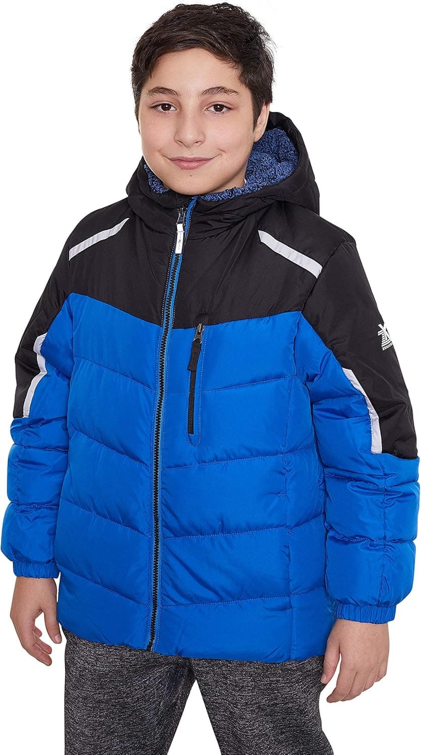 ZeroXposur Boys' Puffer Jacket Fleece Lined Sherpa Hooded Kids Winter Coat with Elastic Cuff