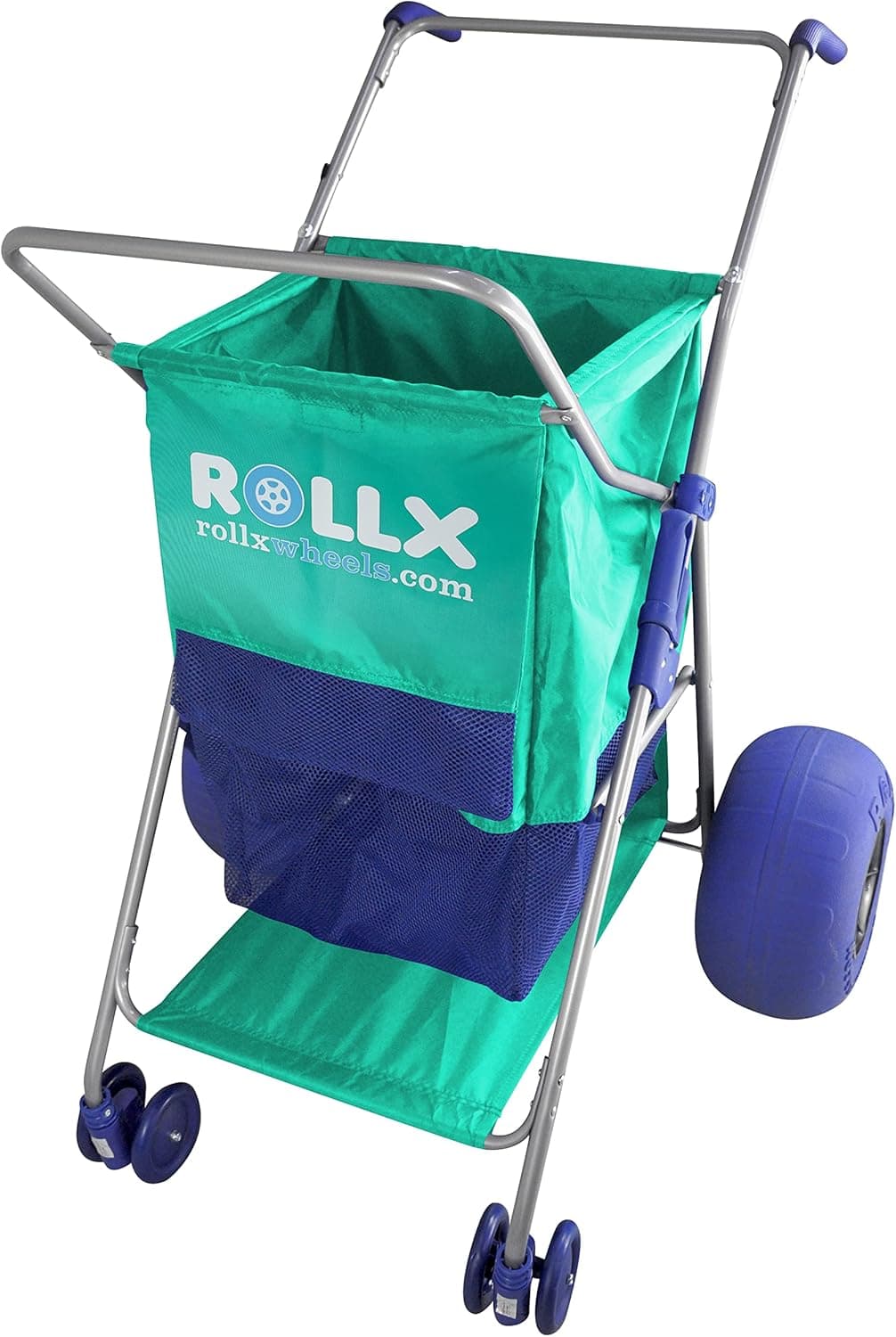 RollX Beach Cart with Big Balloon Wheels for Sand, Foldable Storage Wagon with 13 Inch Beach Tires (Pump Included) (Seafoam)