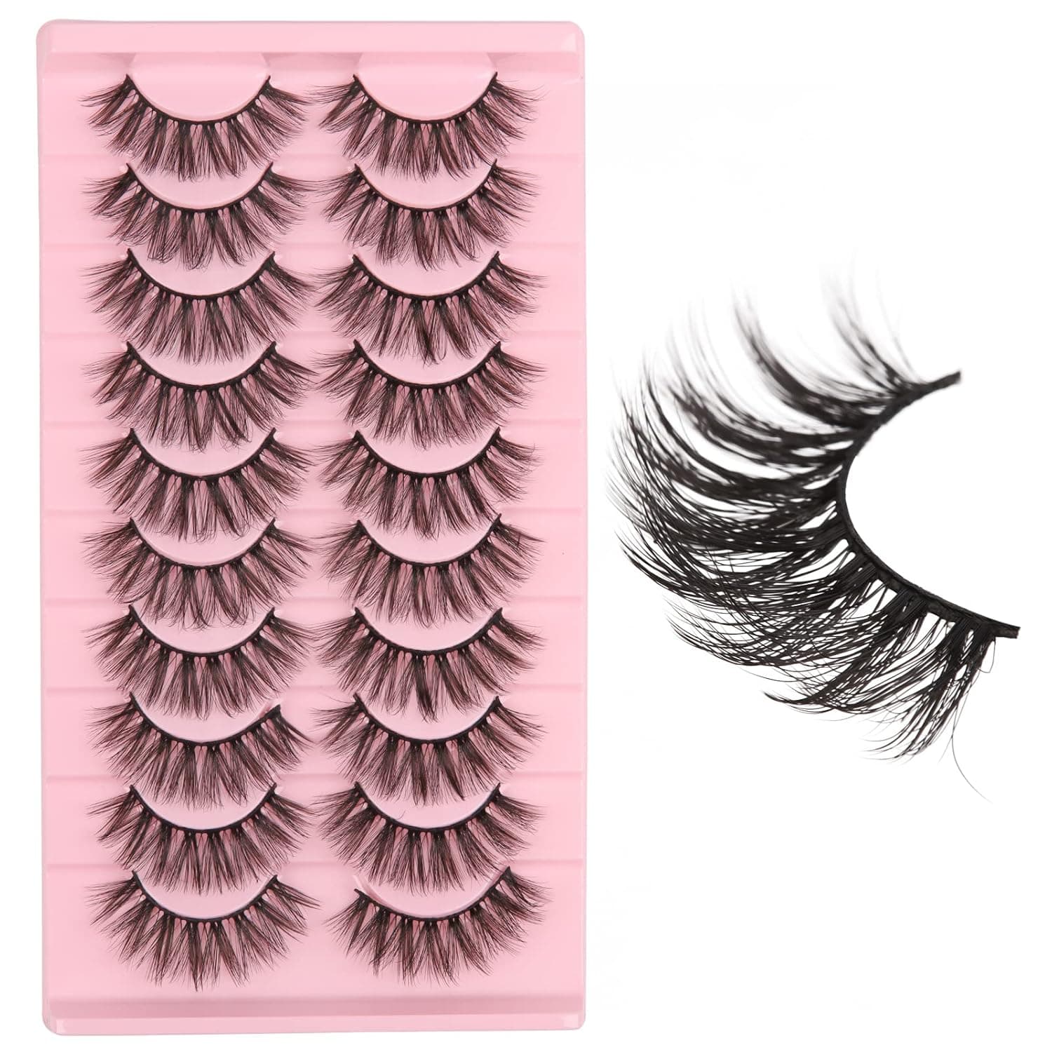 Suhome False Eyelashes Fluffy Volume Fake Eyelashes Natural Look 10 Pairs Cat Eye Faux Mink Lashes (24mm)