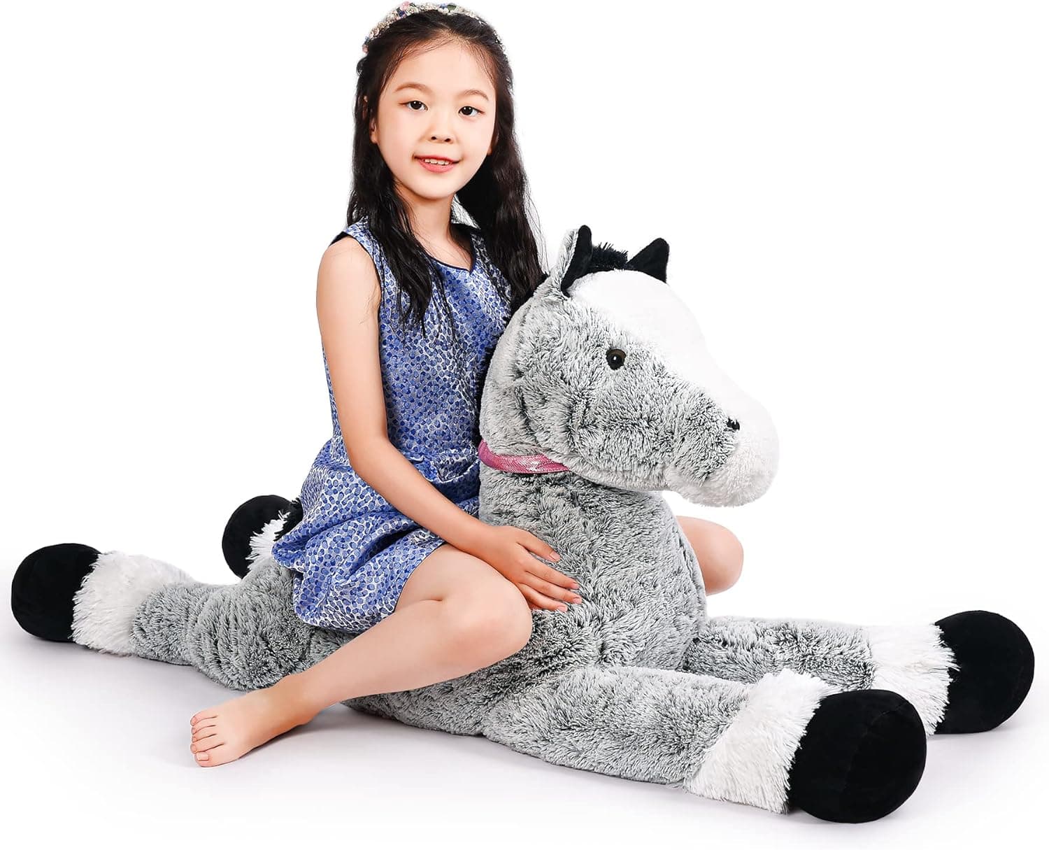SNOWOLF Giant Horse Stuffed Animal Horse Pony Plush Toys 4ft Large Horse Plush Pillow Doll Gifts for Kids, Valentines, Christmas(Gray,120cm/47in)