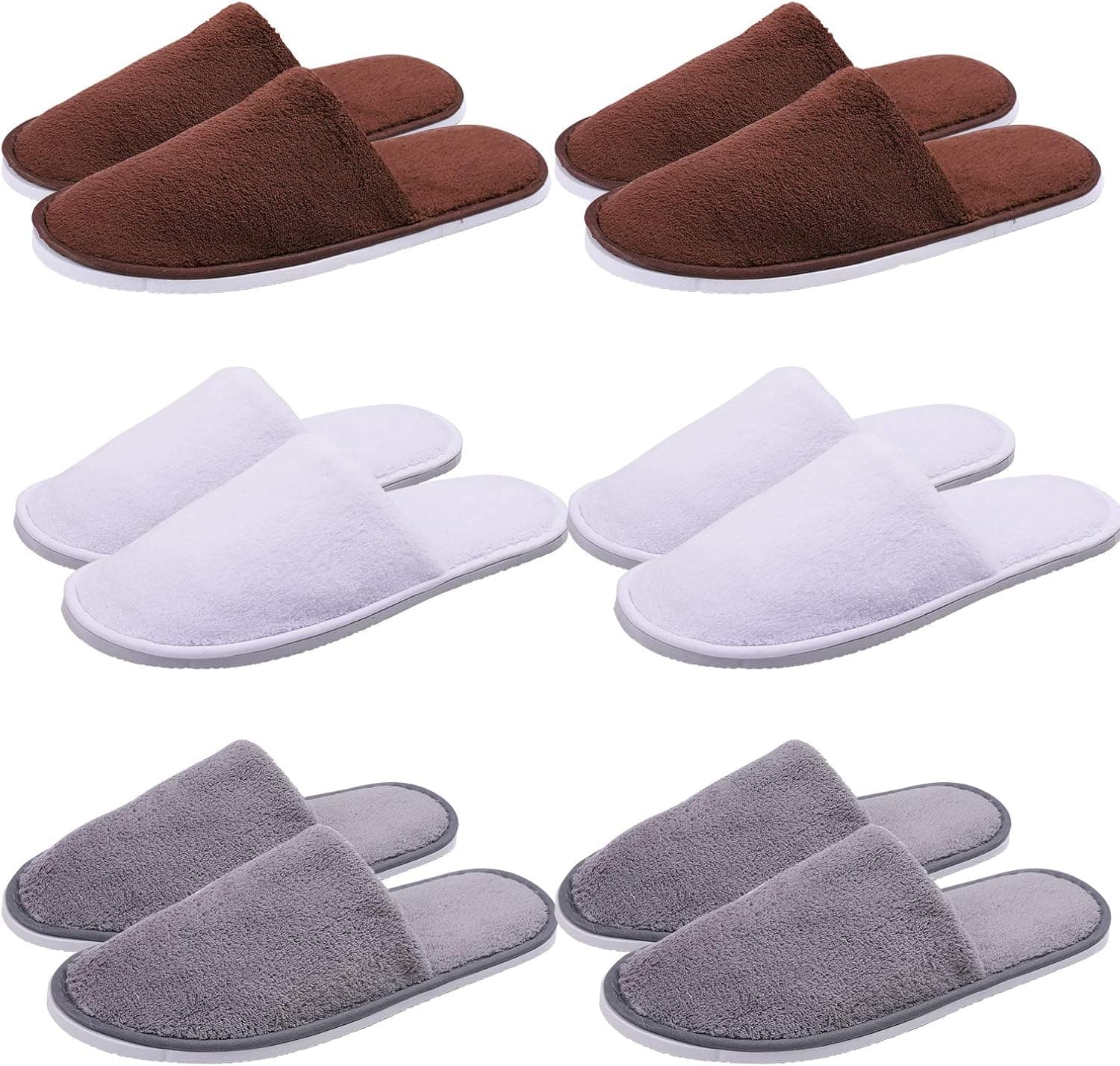 Aneco 6 Pairs Spa Slippers Cotton Velvet Disposable Slippers Fluffy Closed Toe Guests Slippers for Home, Hotel Use