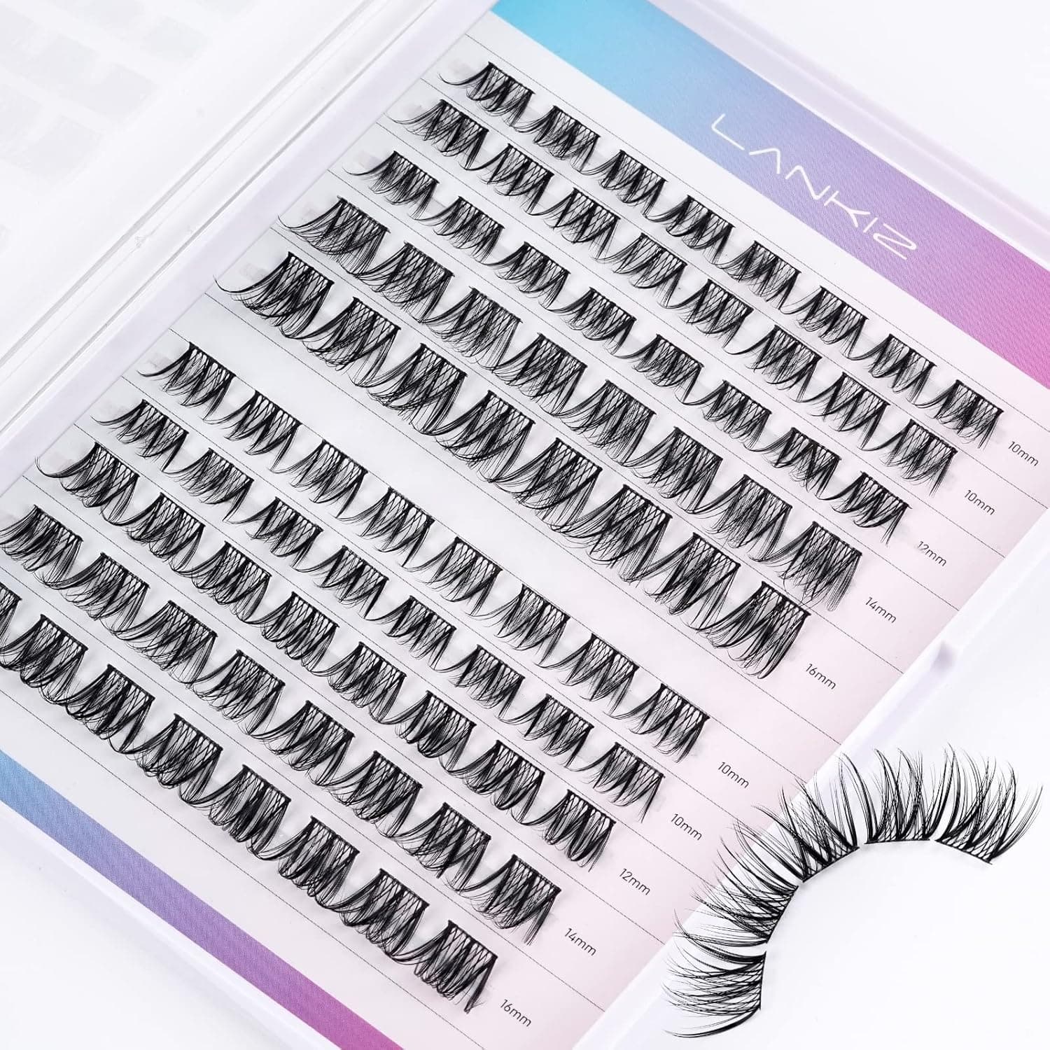 LANKIZ DIY lash Extensions Wispy,Lash Clusters Individual Lash Extensions,80 Clusters C+ D Mix Curl , Soft and Lightweight 10-16mm Mix Resuale Wide Band+Mix Style Cluster Lashes for Home use (Hybird/C/D)