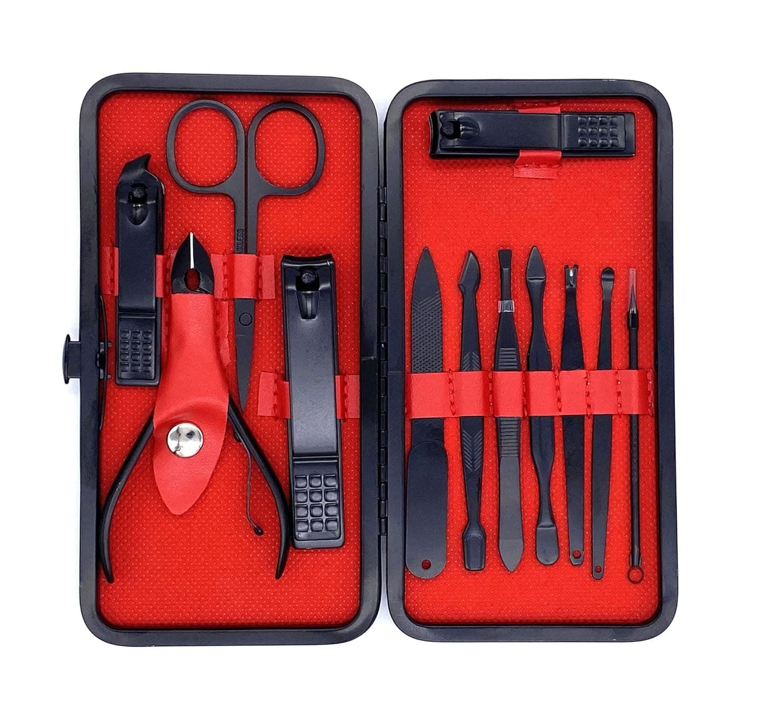 Cacylife Nail Clippers,Professional Manicure Set,Portable Nail Clipper Set, Hand and Foot Care Tools(Black with Red,12 Tools in 1)