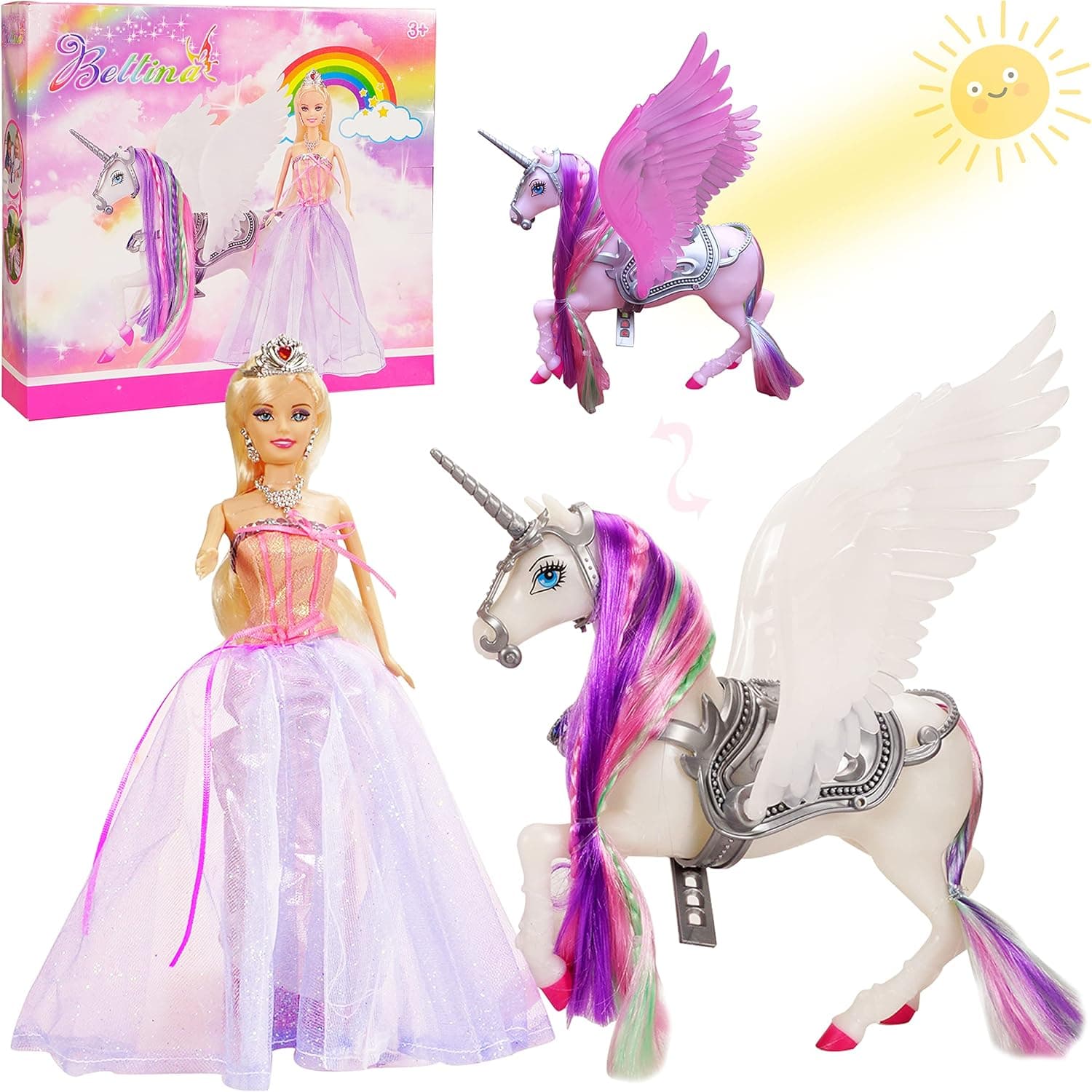 Color Change Unicorn and Fairy Tale Princess Doll, W/Mane Brush, Girls' Unicorn Doll Toys Gifts, Presents for Girl Kids Aged 3+ (Color Changing White Unicorn)
