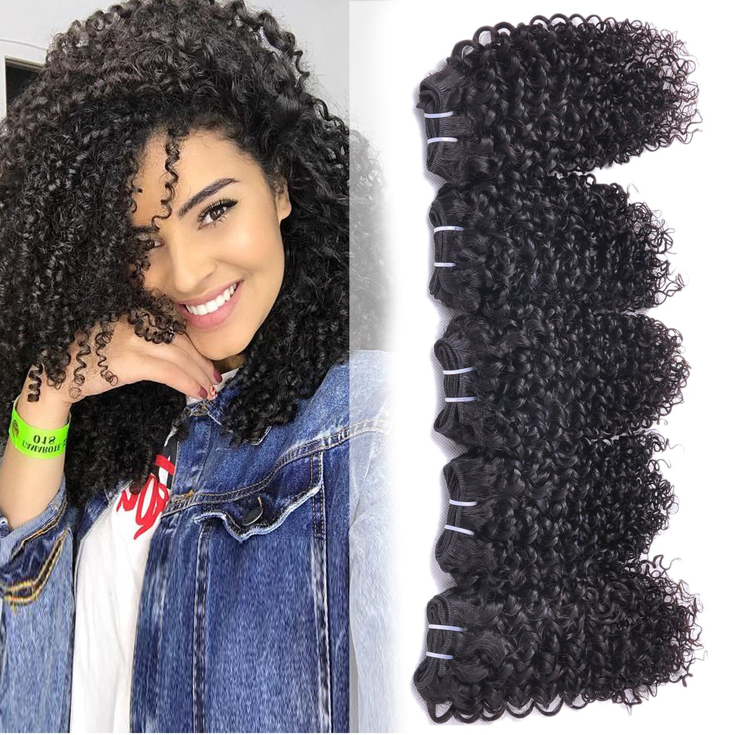 Kinky Curly Human Hair Weave 5 Bundles 100 Unprocessed Brazilian Virgin Hair Afro Curly Remy Hair Bundles Natural Color 250 Gram/lot(121212 1414, Kinky Curly)