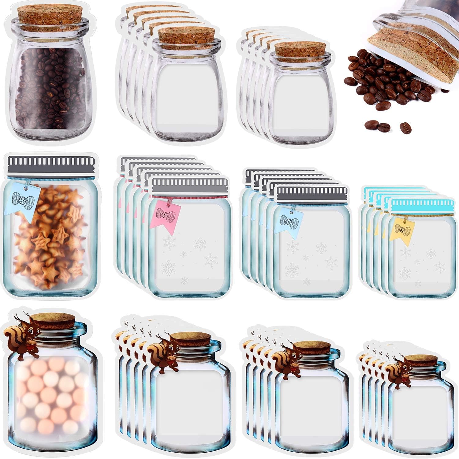 40 Pieces Mason Zipper Jar Bags Reusable Mason Bottle Ziplock Bag Portable Zip Snack Food Storage Bags Food Saver Bags Nuts Candy Cookies Bags for Travel Indoors Outdoors, 8 Sizes