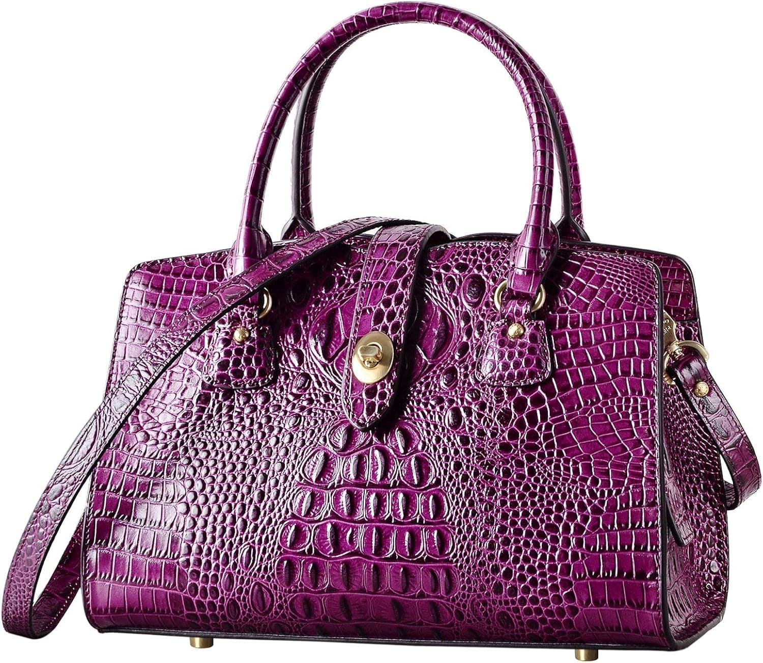 PIFUREN Top Handle Handbags and Purses For Women Crocodile Satchel Bags(C69655L Purple)