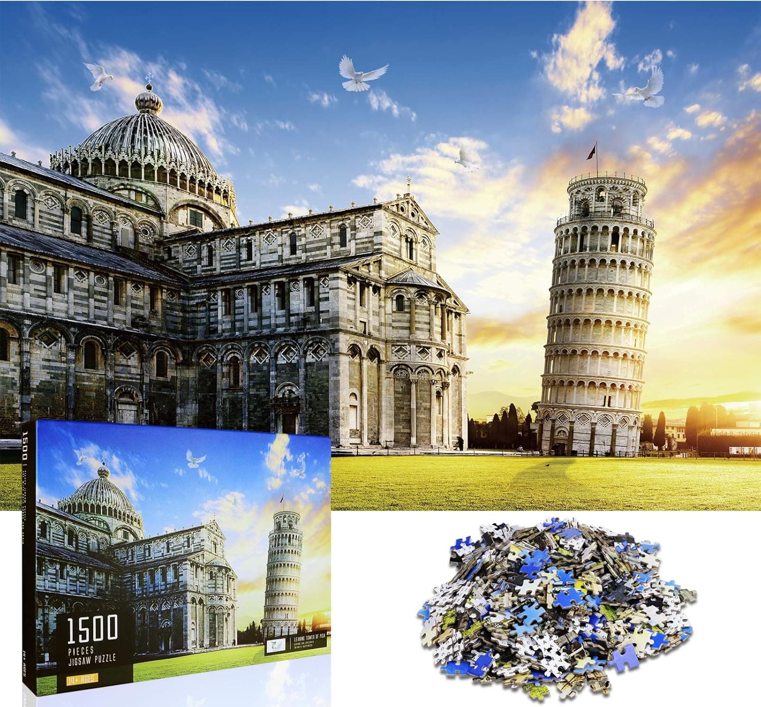 Newtion 1500 Piece Kids Adult Puzzle - Leaning Tower of Pisa - Large, 32" L x 24" W, Jigsaw Puzzles Educational Intellectual Decompressing Fun Game