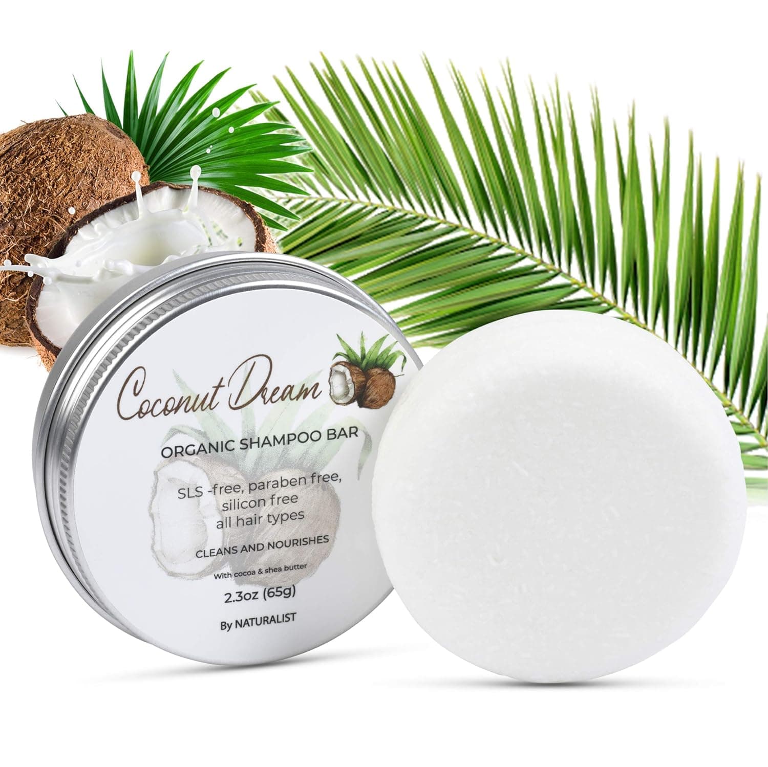 Naturalist Solid Shampoo Bar, 100% Organic, Plant Based, SLS Free, Vegan, All Hair Types & Body Care | pH Balanced, Plastic Free | Eco Friendly, Safe For Travel (coconut)