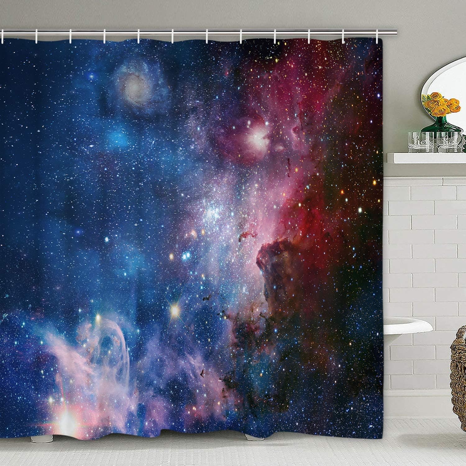 Galaxy Starry Sky Shower Curtains with 12 Hooks, Durable Bath Curtain Waterproof Bathroom Shower Curtain