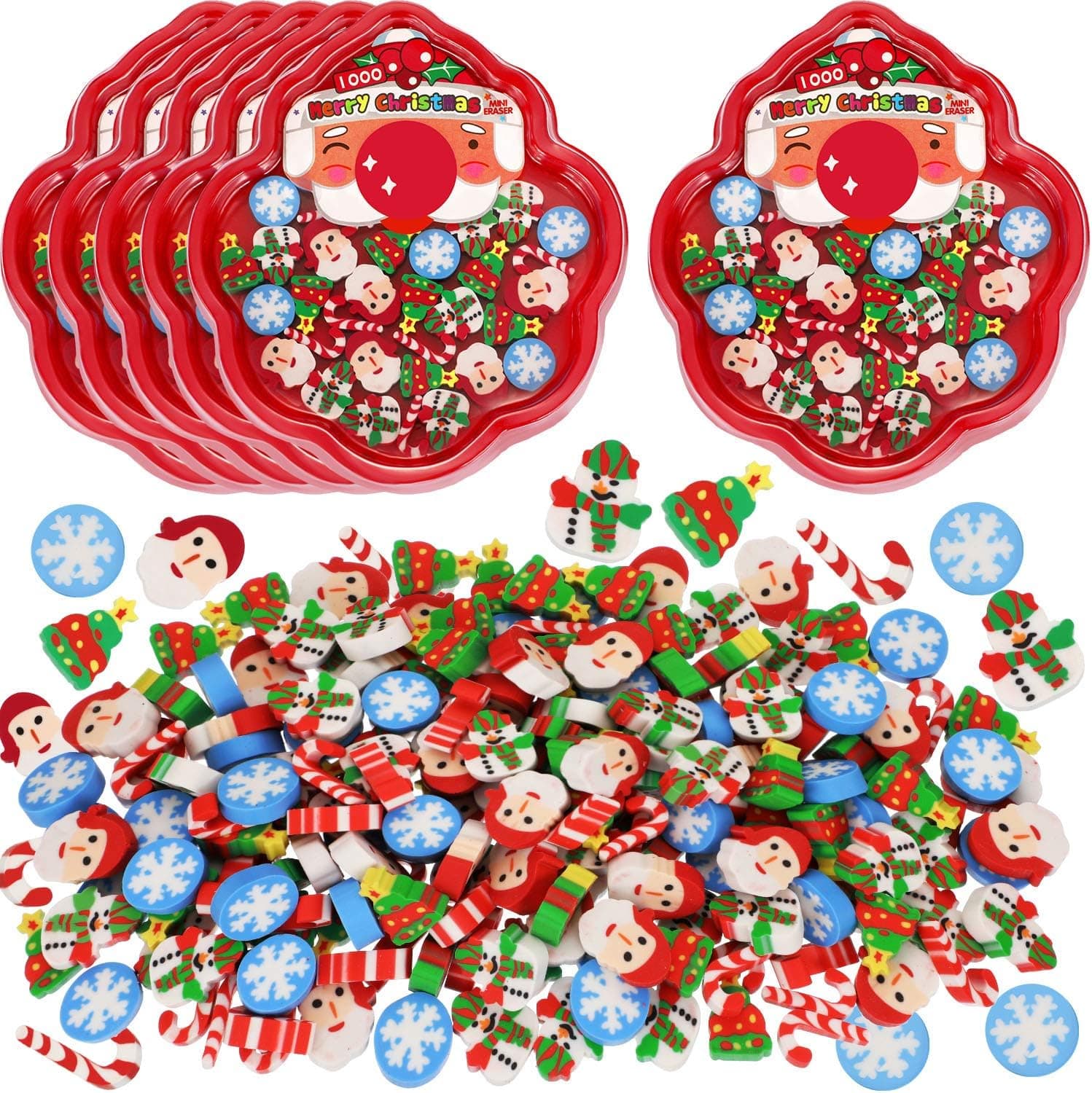 Outus 210 Pieces Christmas Pencil Erasers Cute Cartoon Christmas Eraser Holiday Erasers for Party Favor Kids Gifts