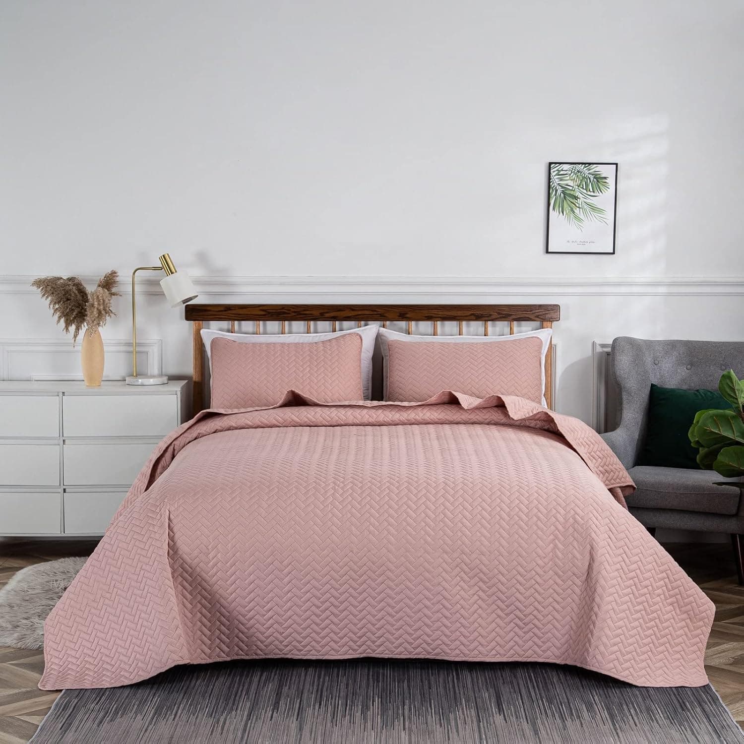DONI Lightweight Pink Quilt Bedspread Set Twin, All Season Quilt Set Twin Size Quilt Bedding Set Pink, Microfiber Bedspread Coverlet Set with Pillow Shams