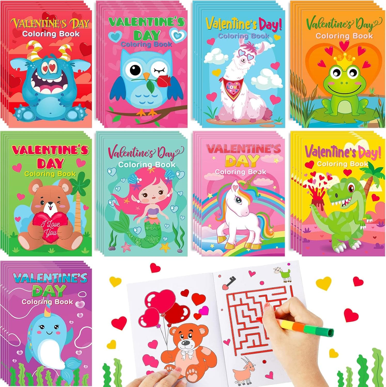 45 Pack Valentine's Day Coloring Books for Kids Party Favors Valentine Mini Coloring Book Valentine Theme Goodie Bag Stuffer Fillers Gift School Classroom Fun Activity Supplies Decorations