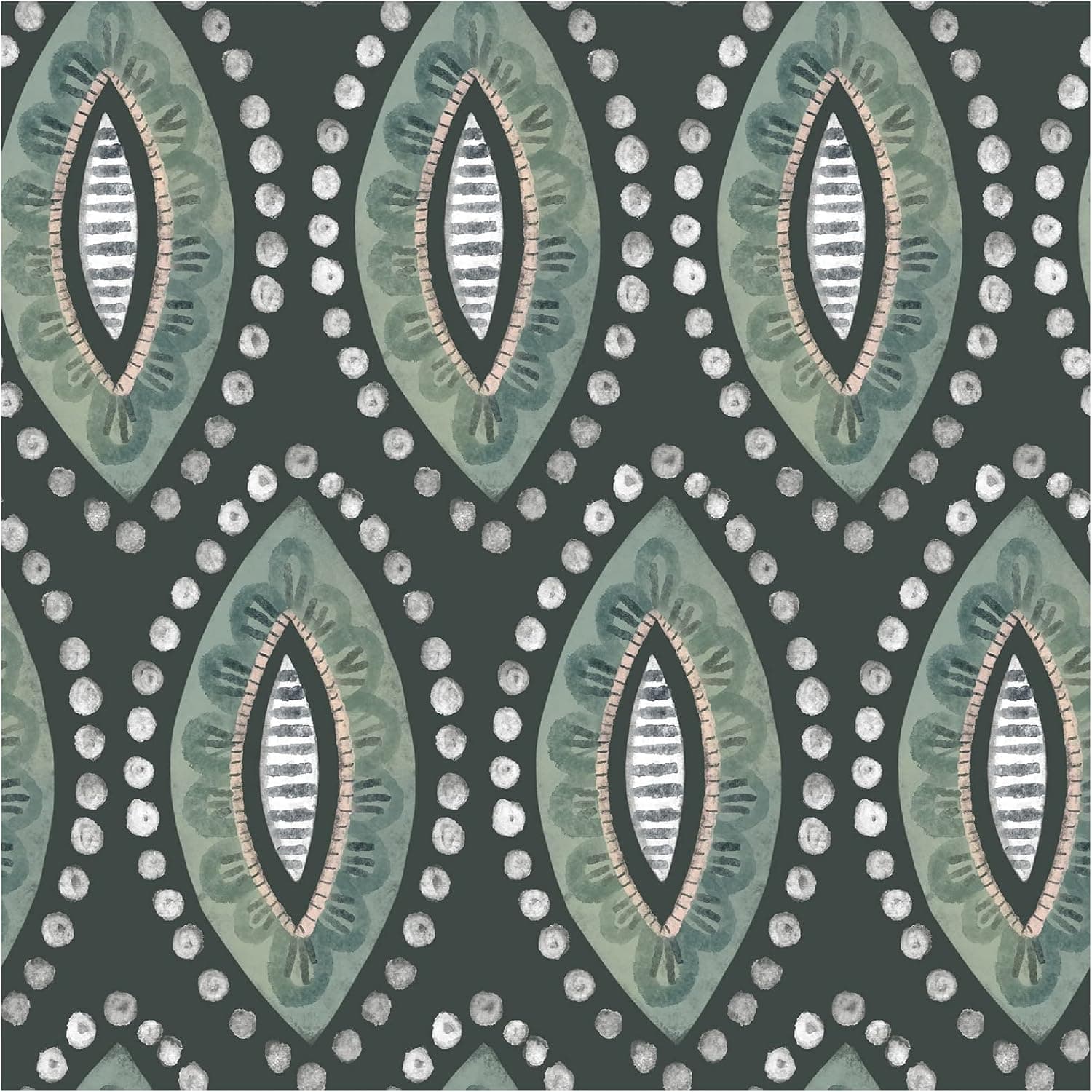 HAOKHOME 96129-1 Peel and Stick Wallpaper Boho Bohemian Evil Eyes SlateGray/White Wall Mural Home Bathroom Laundry Wall Decor 17.7in x 9.8ft