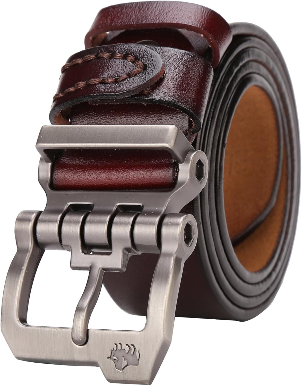 BISON DENIM Classic Belts For Men - Mens Genuine Leather Belt for Dress & Jeans,Coffee-2cm,130(waist size:43'' to 45'')