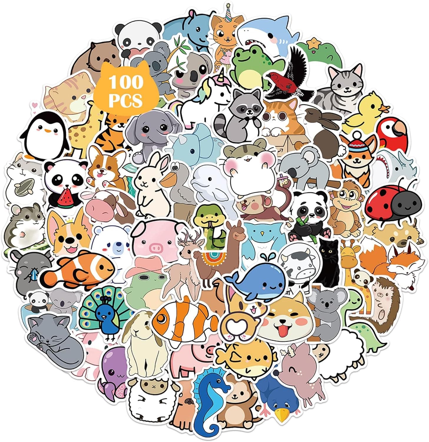 LXSS 100PCS Cartoon Animal Mixed Stickers Pack Cute Sheep Snake Elephant Aesthetic Kawaii Grafitti Decals for Computer Luggage Water Bottle Hydroflasks Phone Case for Kids