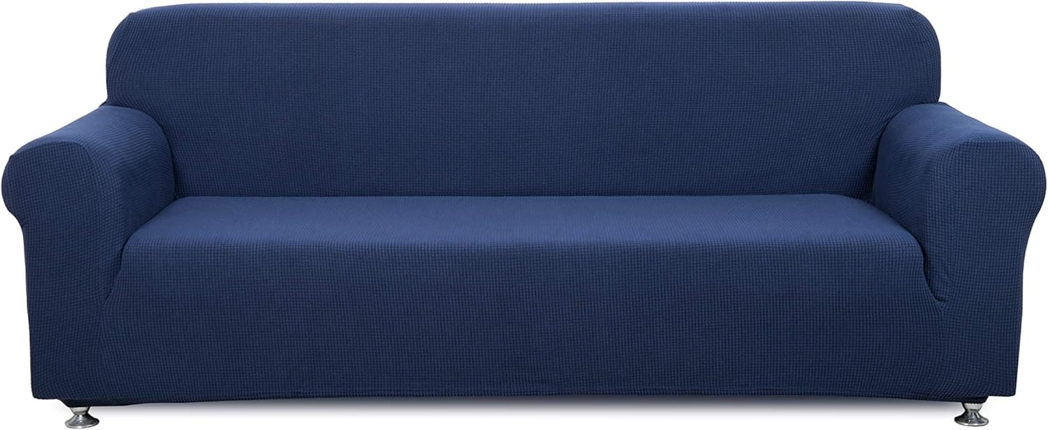 1 Piece-3 Seater Sofa Slipcover Polyester Spandex Jacquard Fabric Stretchable Home Hotel/Motel Resort Rentals and Commercial use, Fits Back of Furniture from 72 to 92 inch Wide, Navy Blue Color