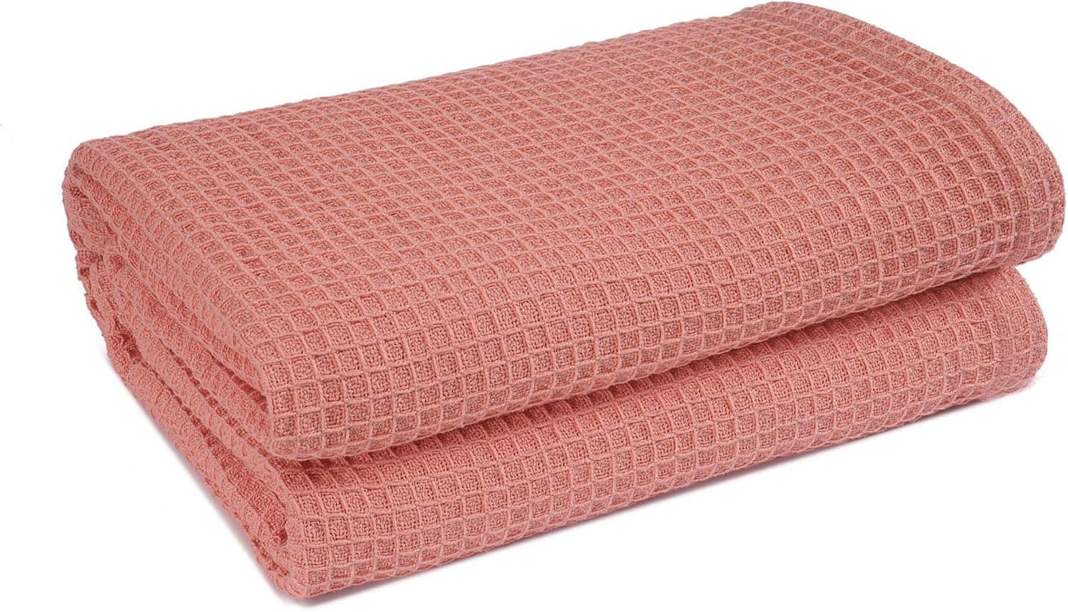 Shelter Cotton Blanket Full/Queen Soft Cozy Thermal Blanket, Ringspun Bed Blankets for All Seasons, Waffle Weave Warm Lightweight Perfect Luxury Layering - Coral (90"x90")