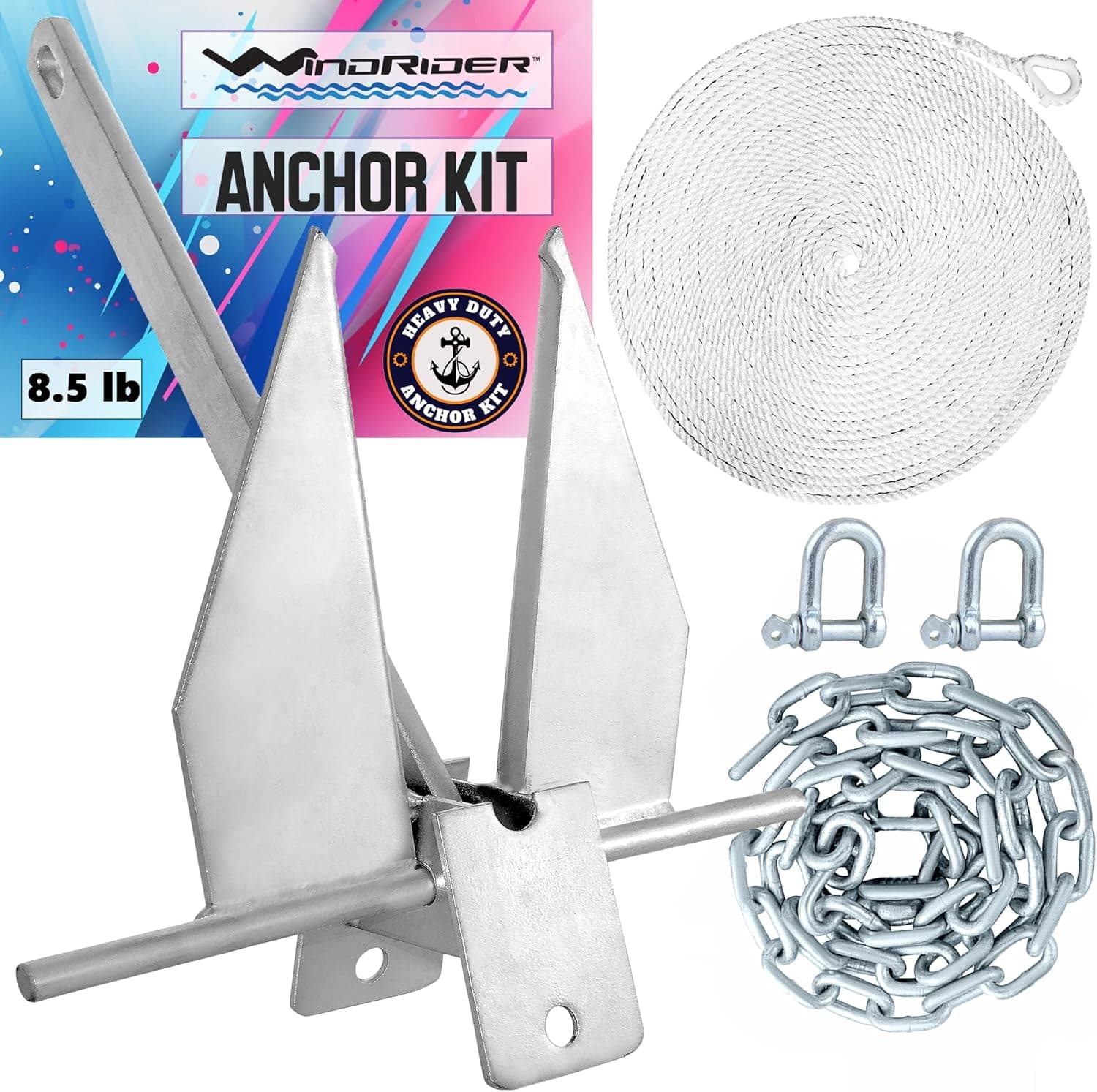 WindRider Superior Boat Anchor Kit Fluke Anchor with Anchor Chain and Anchor Rope Boat Anchors for Pontoon, Sail, Small Boats, Boat Anchors for 25' Boats The Perfect Pontoon Boat Accessories