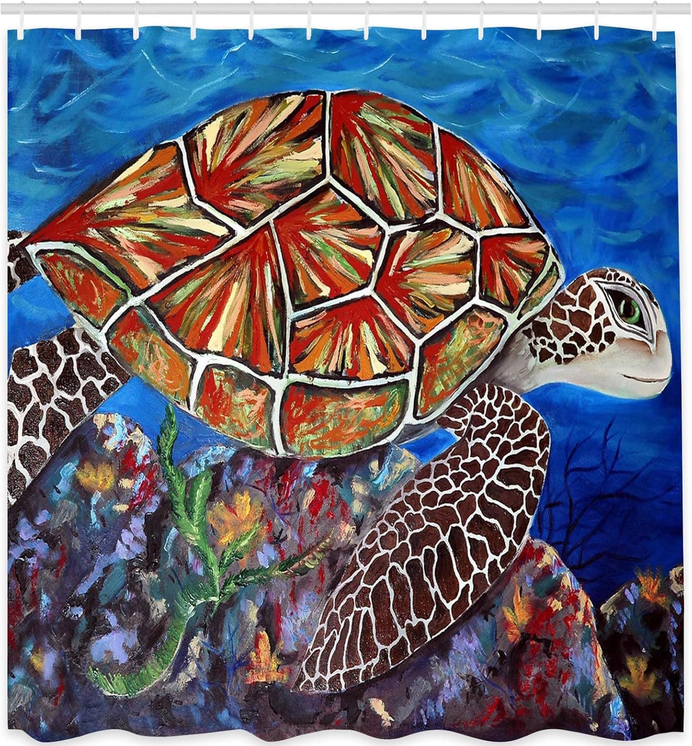 Sea Turtle Shower Curtain Ocean Themed Shower Curtain for Bathroom with 12 Hooks Durable Waterproof Fabric Bath Curtain Blue- 70.86 x 70.86 in