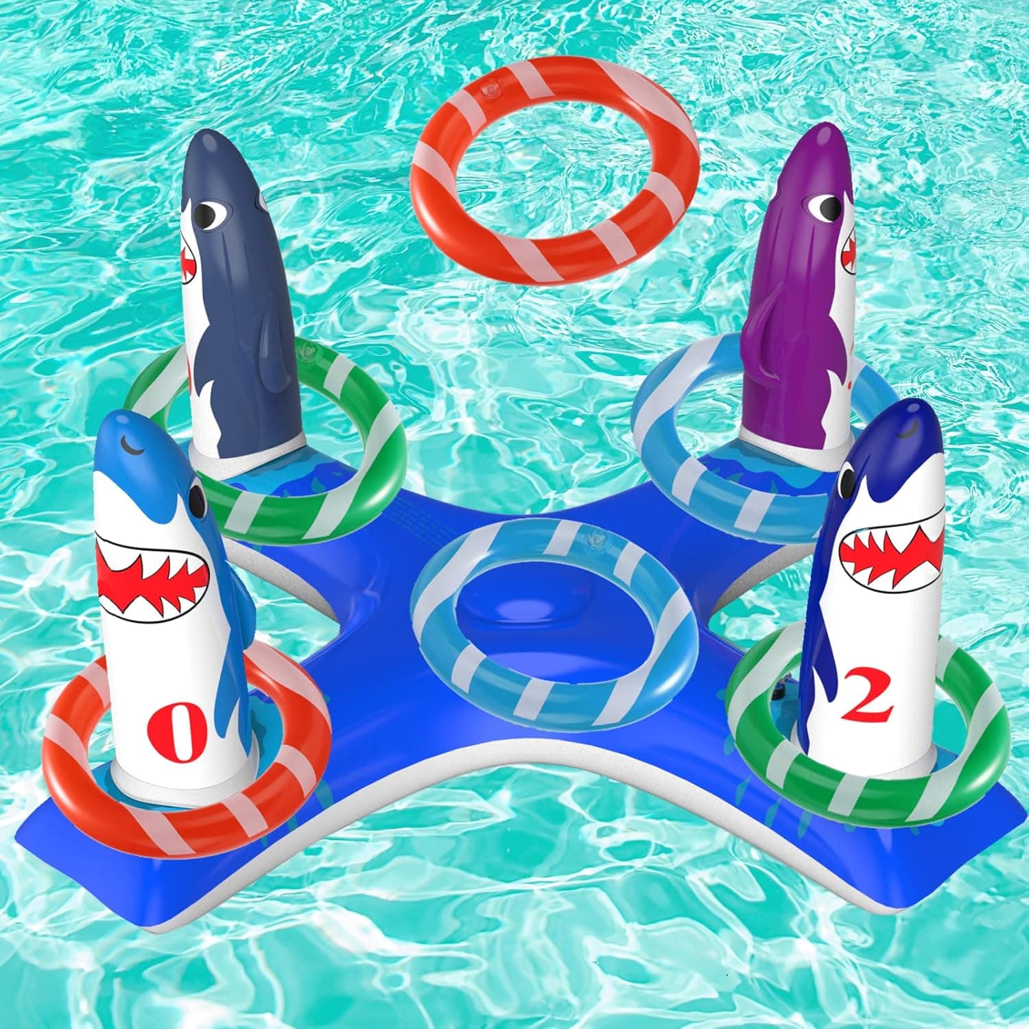 Uniqhia Inflatable Pool Ring Toss Games Toys, Floating Shark Flamingo Dinosaur Unicorn Swimming Pool Ring with 6Pcs Rings, Swimming Pool Games for Kids Adults Summer Pool Party