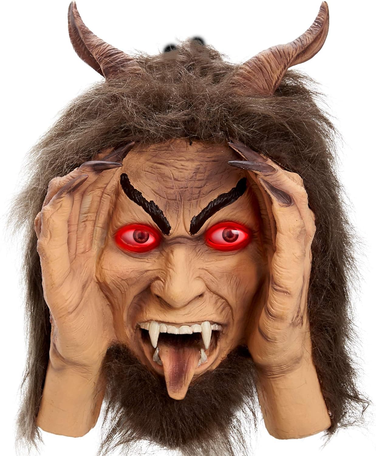 Scary Peeper Krampus Christmas Animated Decoration Prank - Krampus Creepy Face - with Glowing Red LED Moving Eyes – Funny Motion Activated Gag Prop for Haunted House