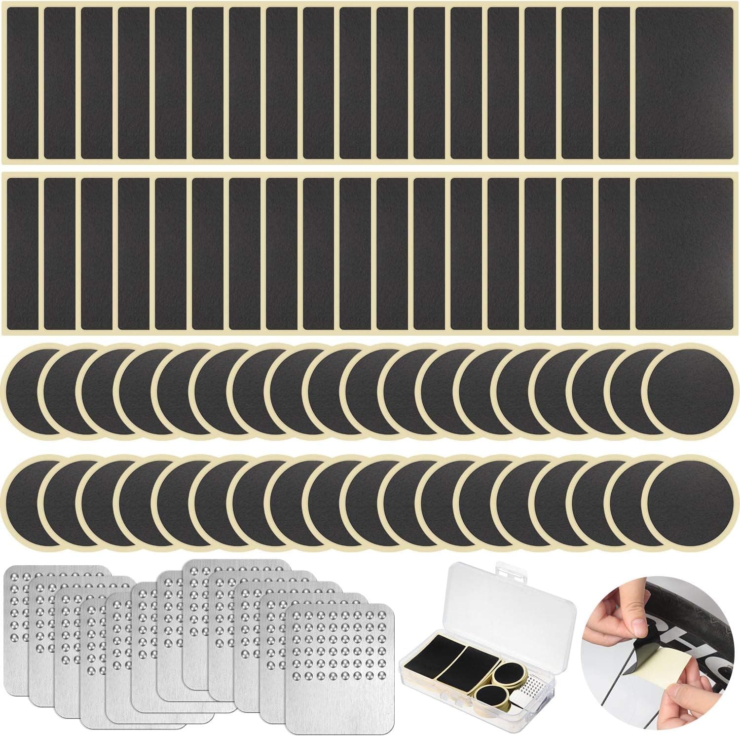 Pre-glued Patch Puncture Repair Kit Bike Tire Patch Repair Kit, Bicycle Tube Puncture Rubber Patches Glueless Patches with Metal Rasp and Portable Case for Bike Inner Tube (84)
