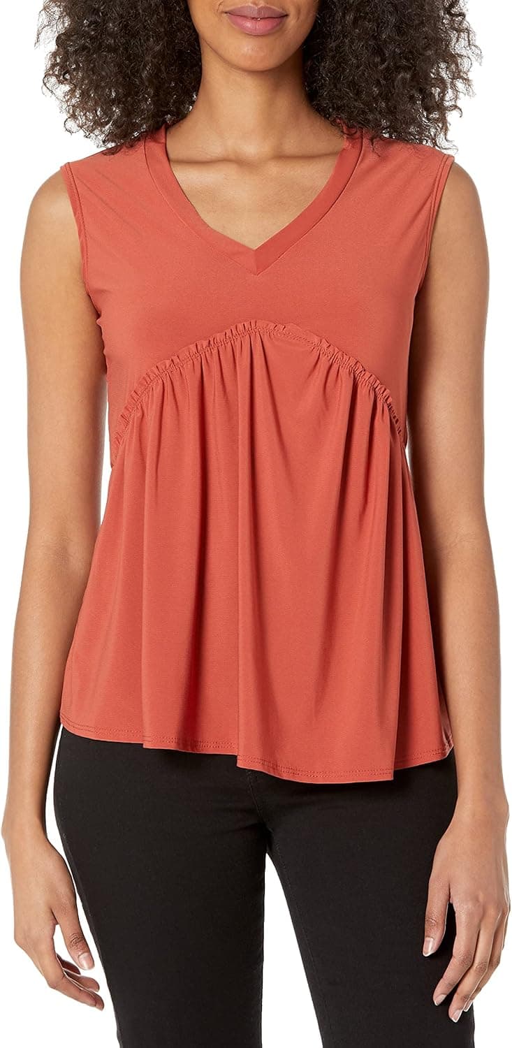 Star Vixen Women's Sleeveless Babydoll Top with V Neck