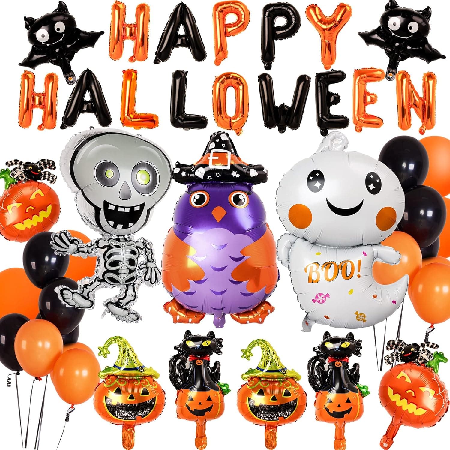 Halloween Balloons Halloween Party Decoration Happy Halloween Banner, Dancing Skeletons, black,Orange Latex Balloons, Aluminum Foil Balloons,Halloween Pumpkin Balls, Spider,Ghost.
