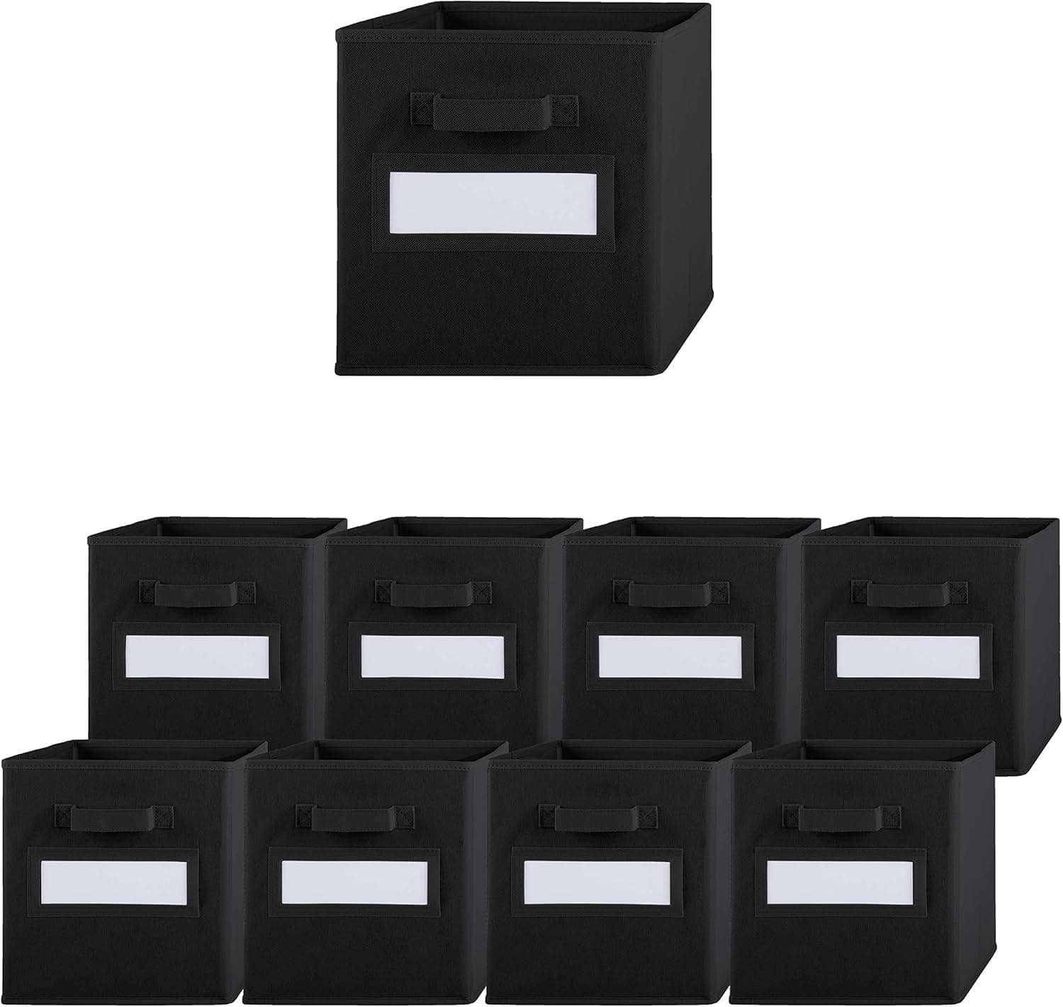Pomatree Storage Bins - 9 Pack - Durable Storage Cubes with Label Window | 2 Reinforced Handles | Fabric Cube Baskets for Organizing Closet, Clothes and Toys | Foldable Shelves Organizer (Black)
