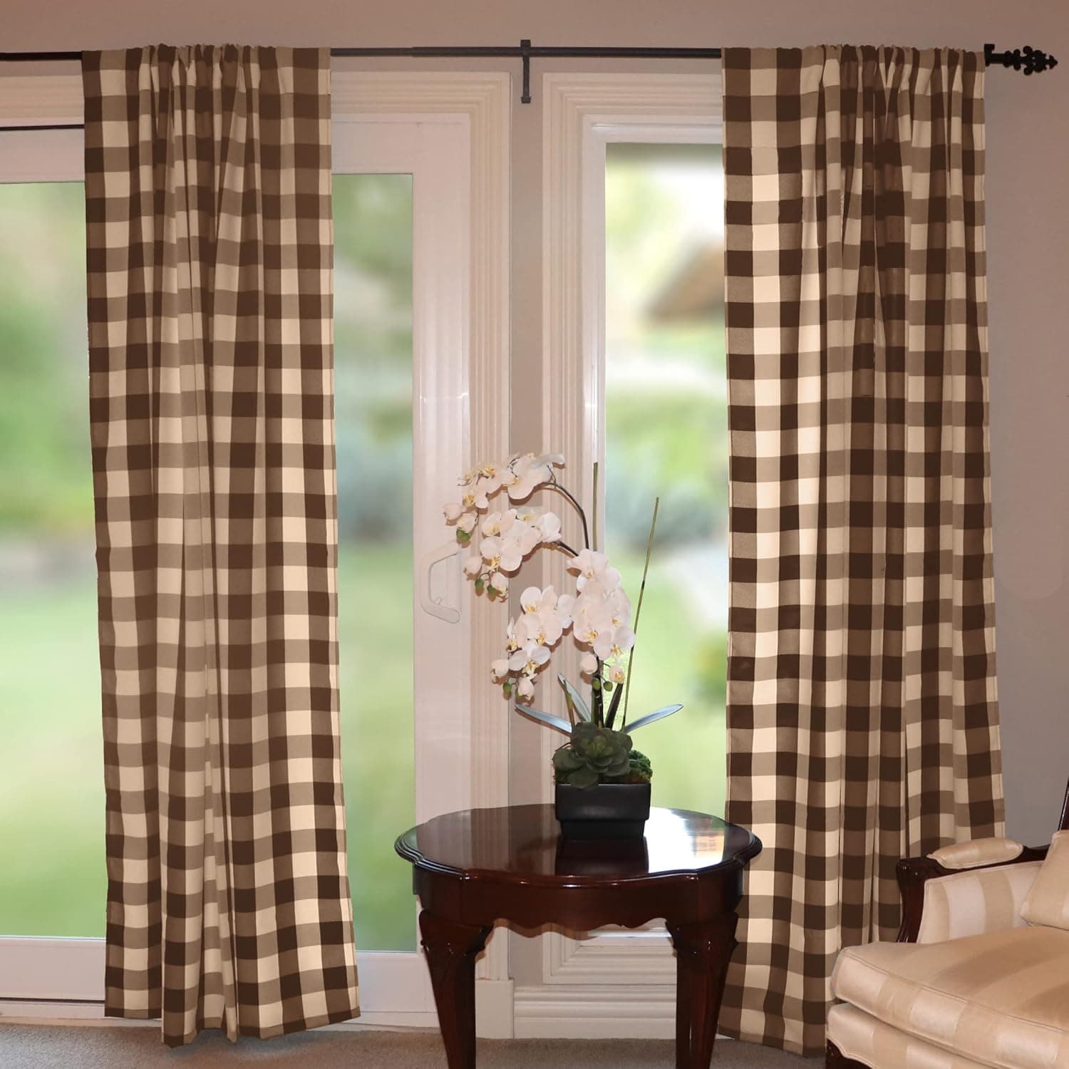 lovemyfabric Big Buffalo 2 Inch Checkered 100% Polyester Curtain Window Treatment/Decor Panel Country Style- Brown and Cream (1, 56"X84")