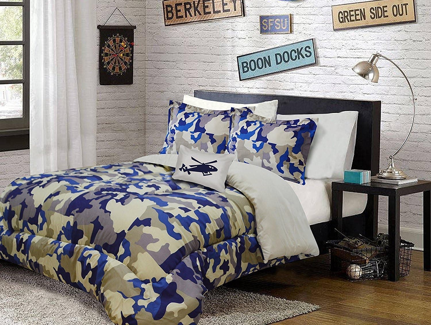 Linen Plus Comforter Set for Teen Kids Camouflage Army Beige Blue Taupe New (Full)