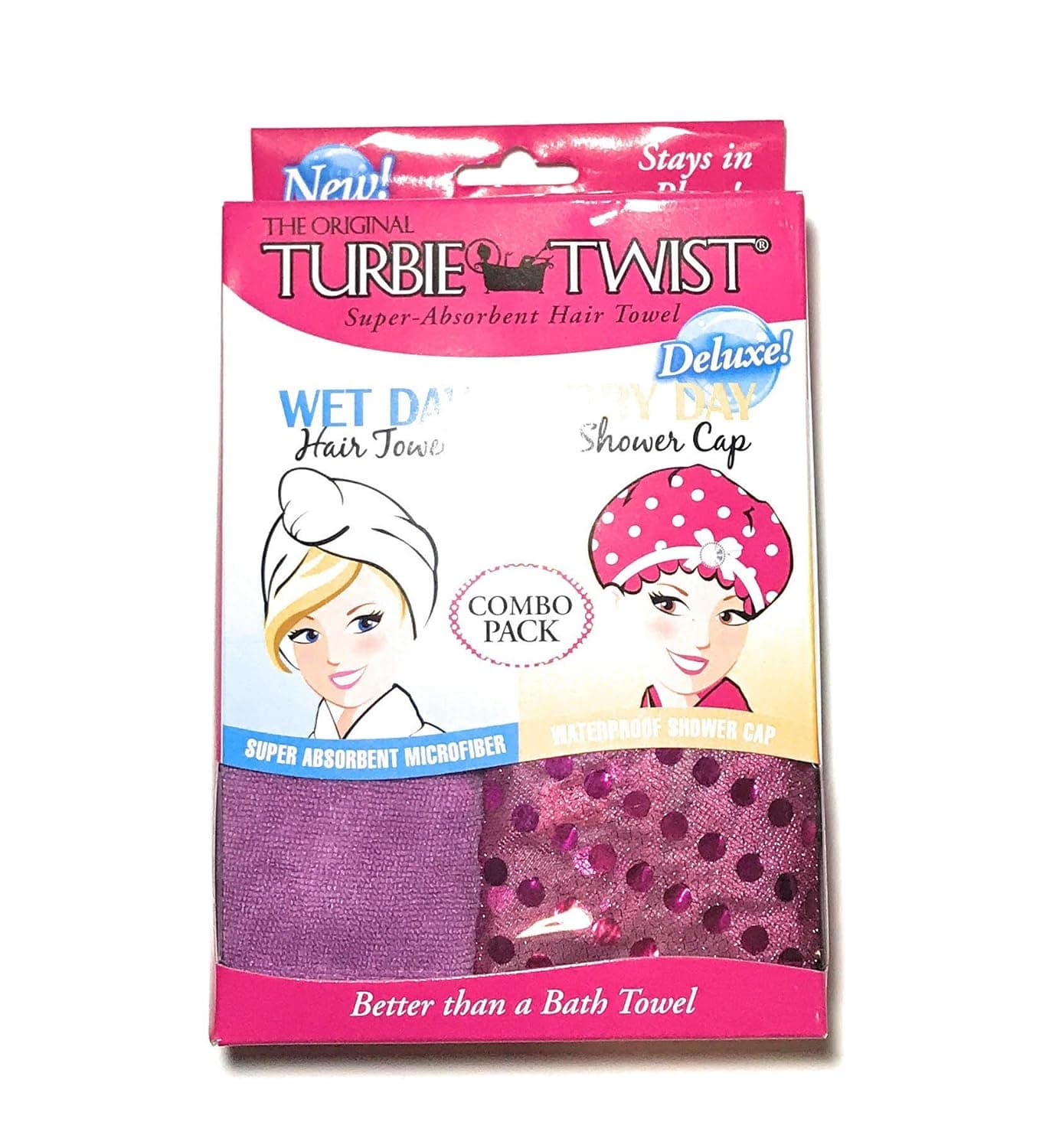 The Original Turbie Twist Super Absorbent Hair Towel & Dry Day Shower Cap. Pink.