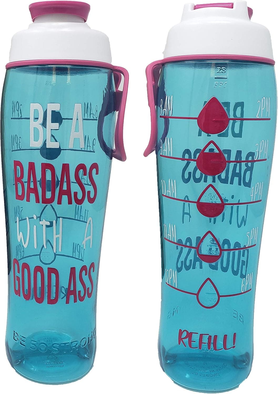50 Strong BPA Free Reusable Water Bottle with Time Marker - Motivational Fitness Bottles - Hours Marked - Drink More Water Daily - Tracker Helps You Drink Water All Day -Made in USA (Badass, 30 oz.)