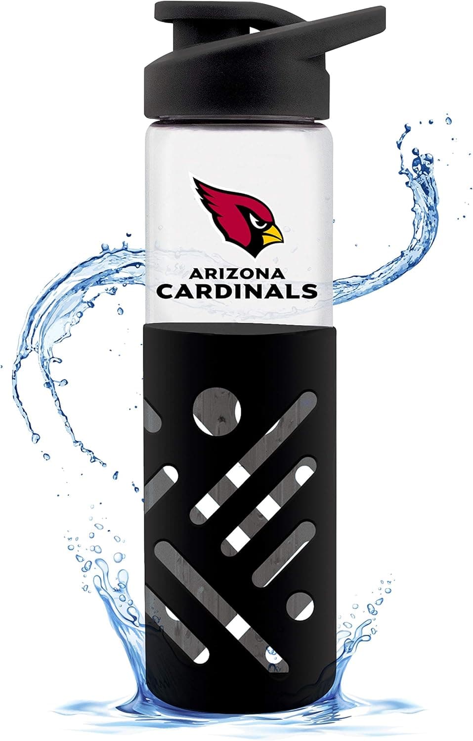 Duck House NFL Fan Shop NFL Glass Water Bottle with Carrying Handle | Premium Glassware | Silicon Protector Sleeve | Flip Top Lid | BPA-Free | 23oz
