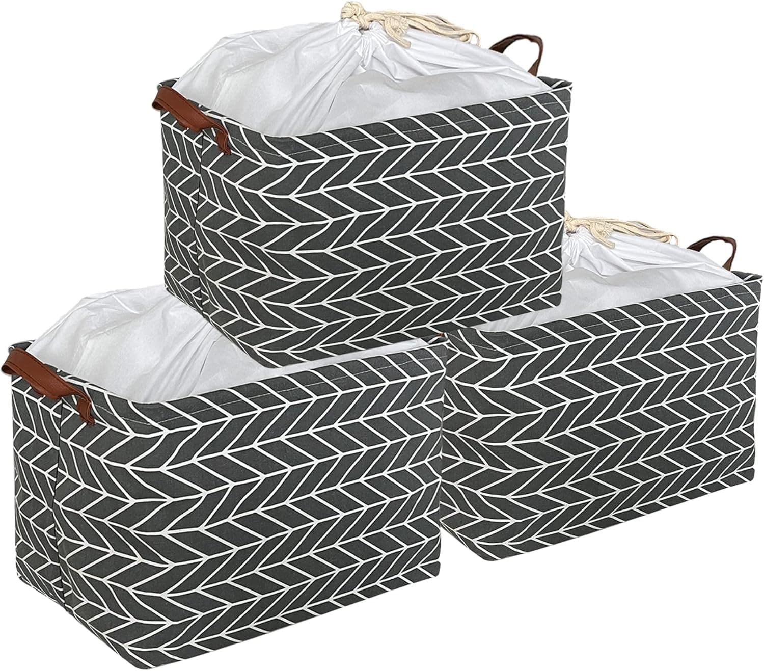 CLOCOR Rectangular Storage Basket,Collapsible Cute Pattern Storage Bin,Waterproof Coating Storage Box with Handles for Home Organization,Toy Organizer,Shelf Basket (3 Pack Grey Arrow)