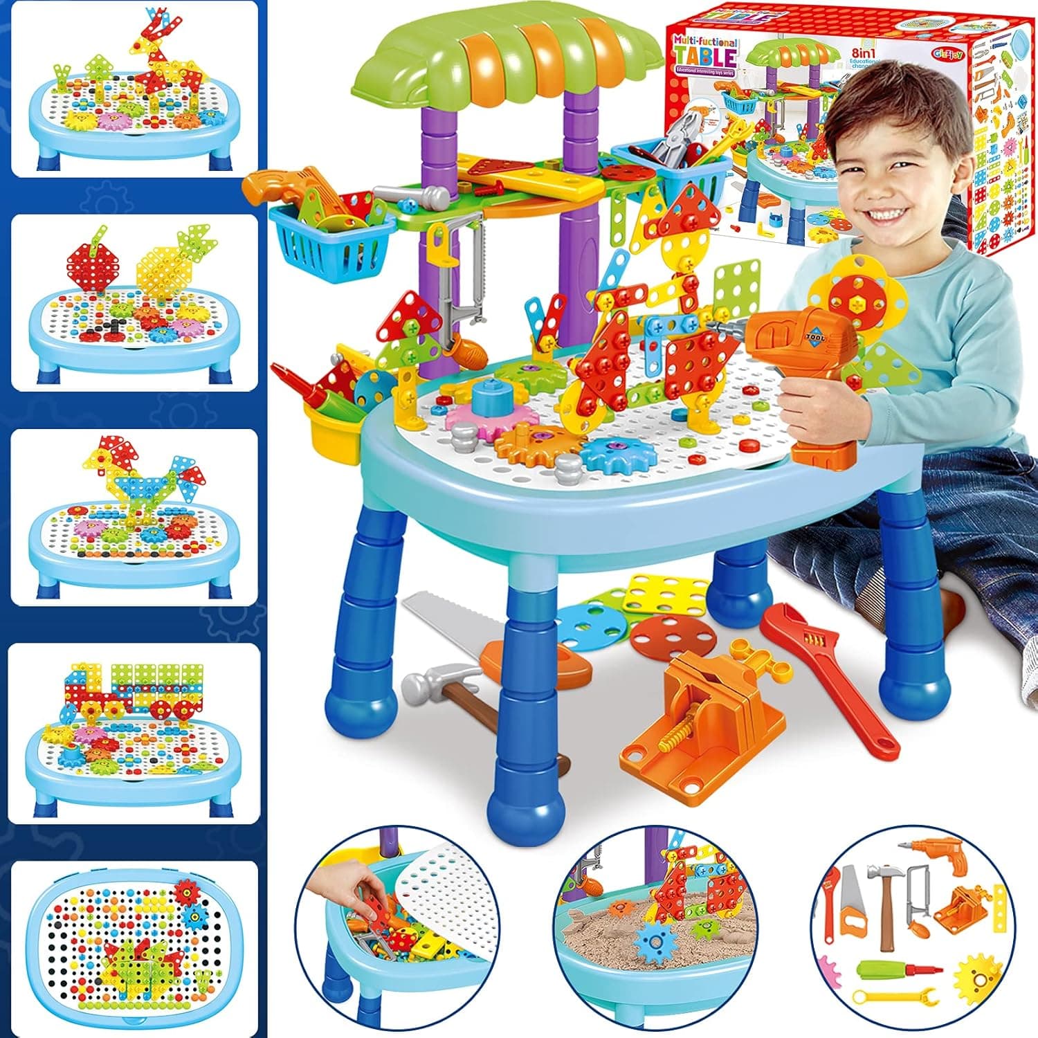 STEM Toys for 3 4 5 6 7 8 9 10 Year Old Building Toys for Kids Ages 4-8 417 PCS Creative Mosaic Drill Set Electric DIY Educational Learning Toys STEM Activities Xmas Gifts for 3-10 Year Old Boys Girls