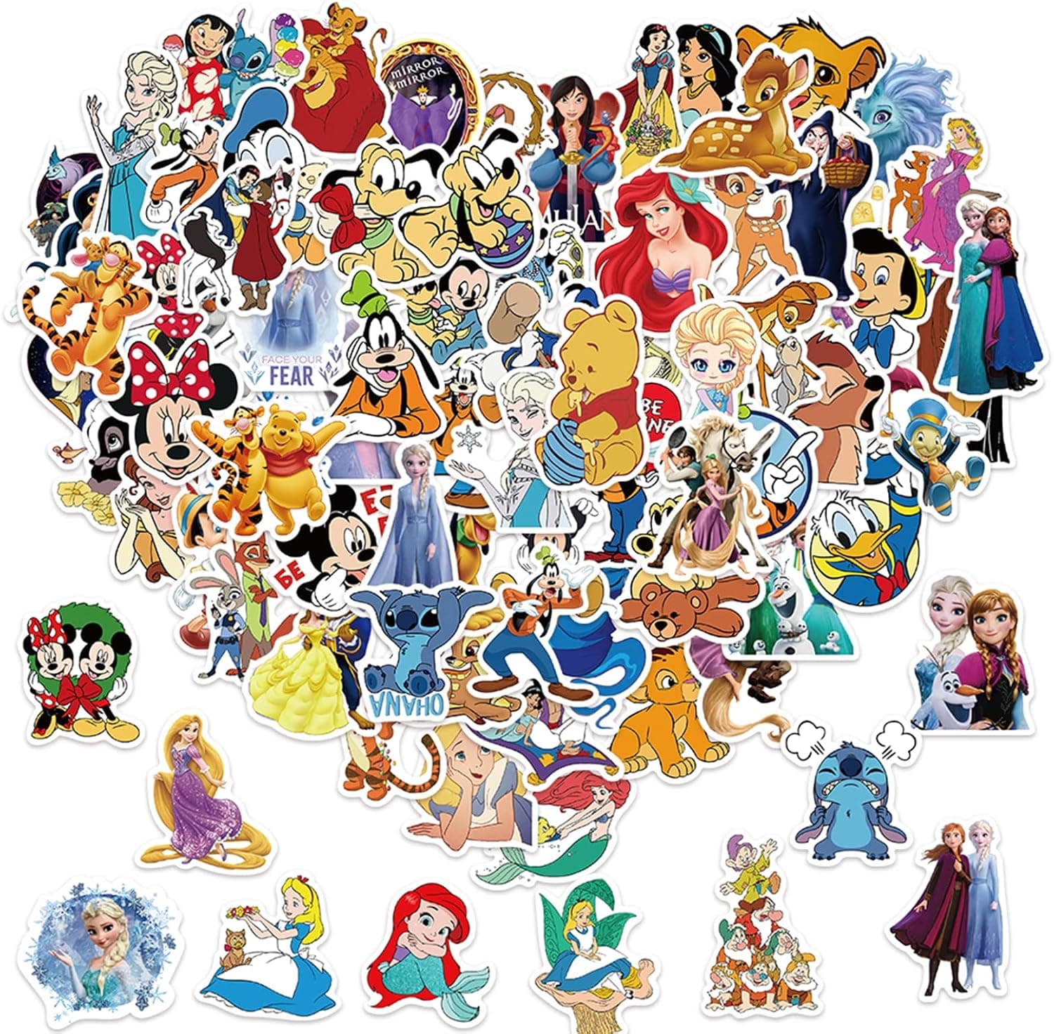 100PCS Disney Kids Stickers Cartoon Characters Sticker Waterproof Vinyl Sticker Princess Rewards Stickers Princess Themed Party Decorations for Kids Teens Adults (Cartoon Characters)
