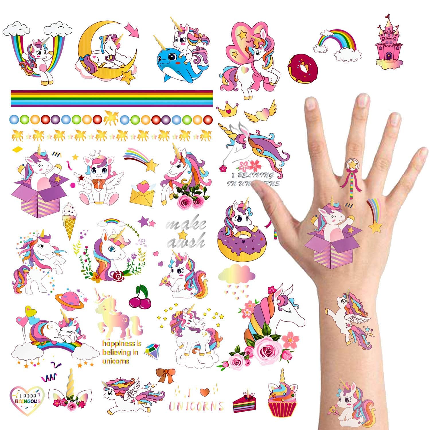 Unicorn Temporary Tattoos for Kids(147PCS) Boys Girls,Birthday Party ,All Hallows' Day ,the Christmas Festival Favors Supplies Great Kids Part Bag Fillers Girls Gift