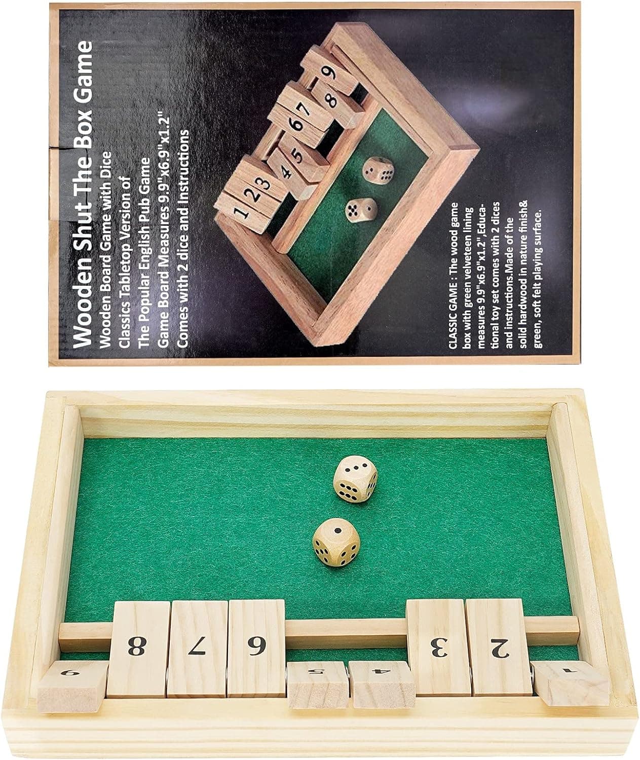WIn SPORTS Wooden Shut The Box Game - Dice Game 2 Player,Board Game,Classics Tabletop Version,Popular Pub Game,Math,Travel for Kids #9