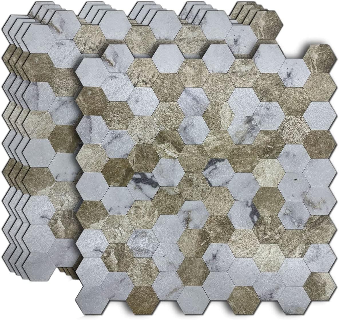 WEIMEISC 5-Sheet Peel and Stick Tile Backsplash, 0.16in Thickness Metal Mosaic Self Adhesive Tile for Kitchen Wall Bathroom Hexagon